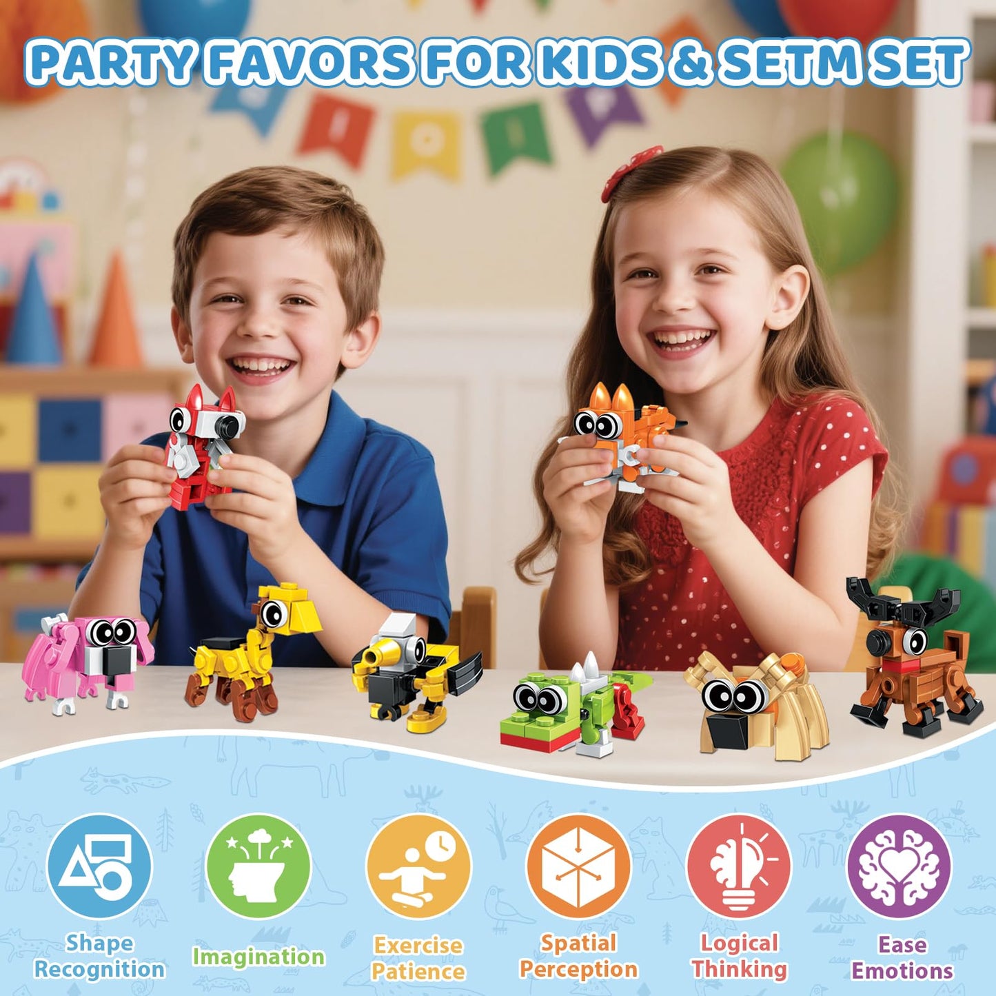 BOPEGOLO 30-Pack Valentines Party Favors: 750-Piece Mini Animal 3-in-1 Building Sets for Kids, Classroom Goodie Bags, Ages 6+