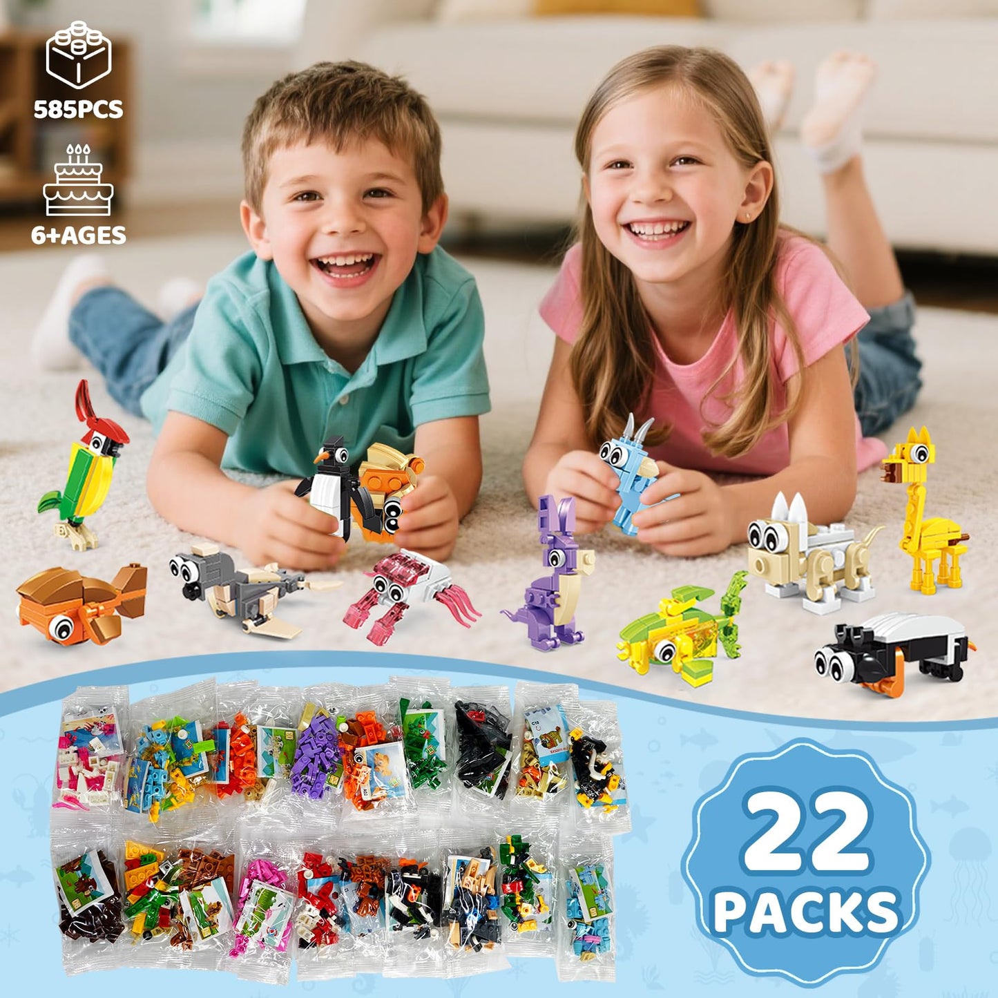 BOPEGOLO 22-Pack Animal Building Blocks – 3-in-1 Designs for Kids 6-12