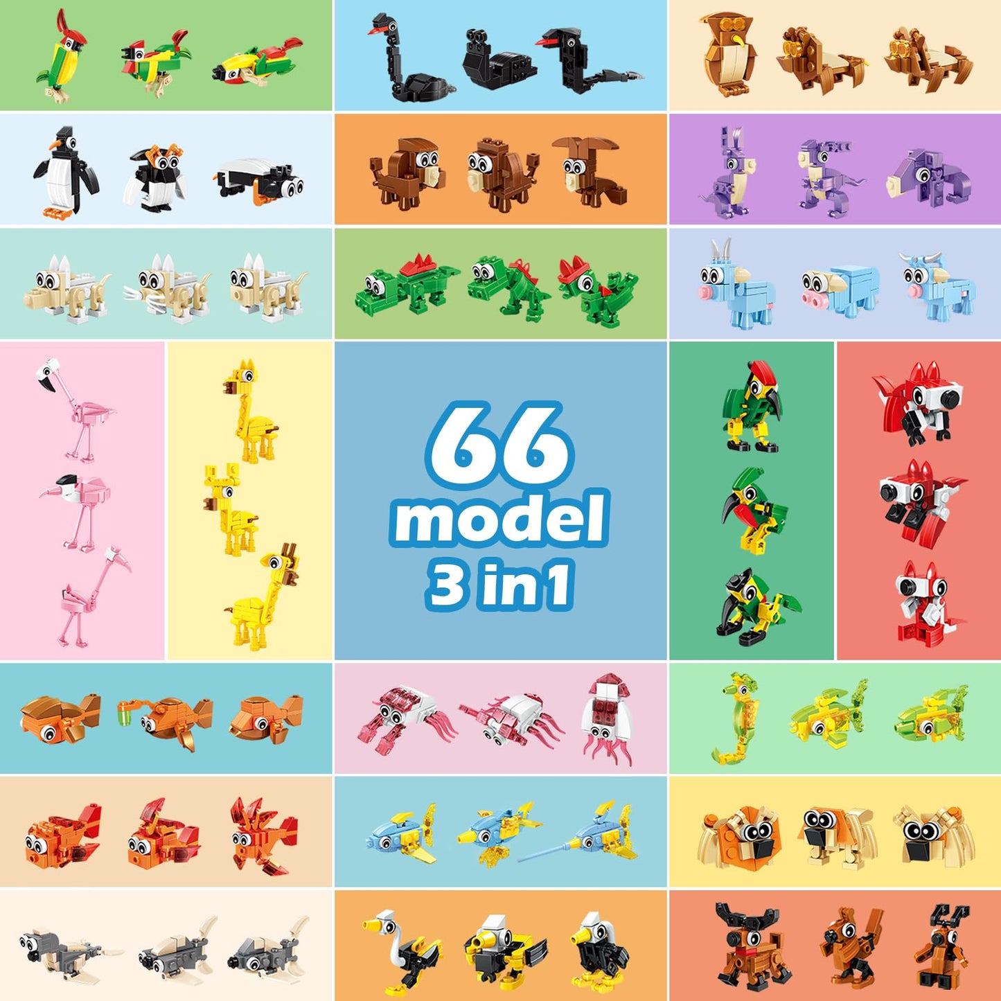 BOPEGOLO 22-Pack Animal Building Blocks – 3-in-1 Designs for Kids 6-12
