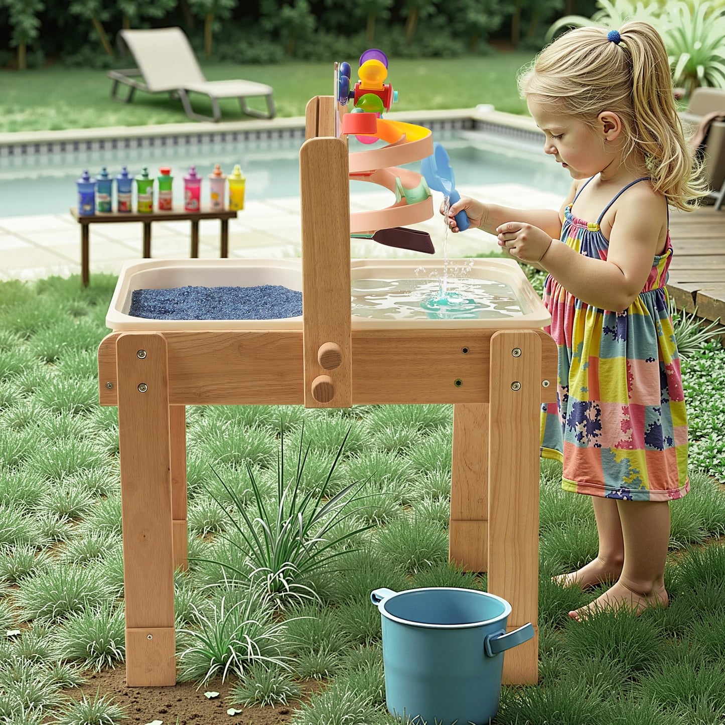 bopoobo 4-in-1 Sand & Water Table for Toddlers – Wooden Sensory Table with Dual Basins