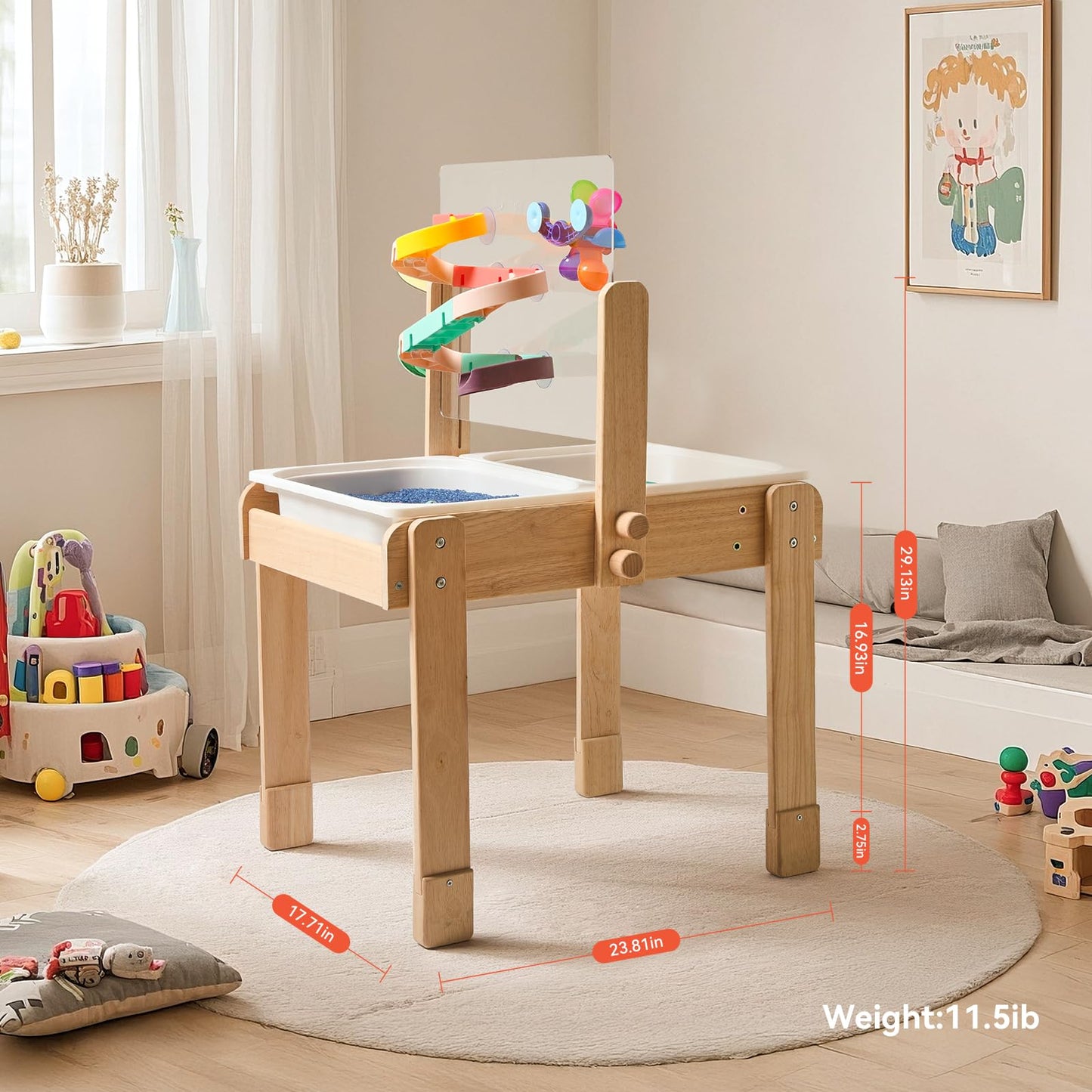 bopoobo 4-in-1 Sand & Water Table for Toddlers – Wooden Sensory Table with Dual Basins