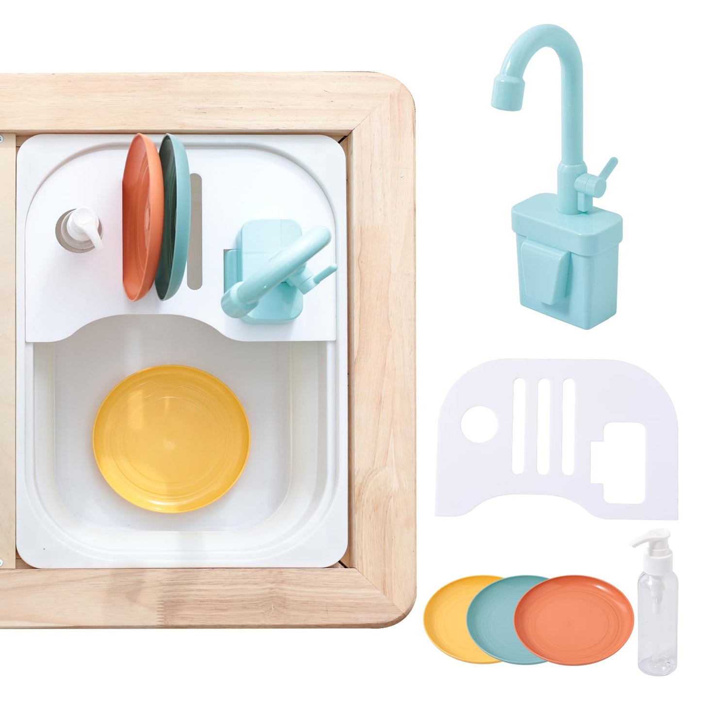 bopoobo Kids Automatic Water Pump Sink Bin – Montessori-Inspired Sensory Sink Station with Dishes & Drain Rack