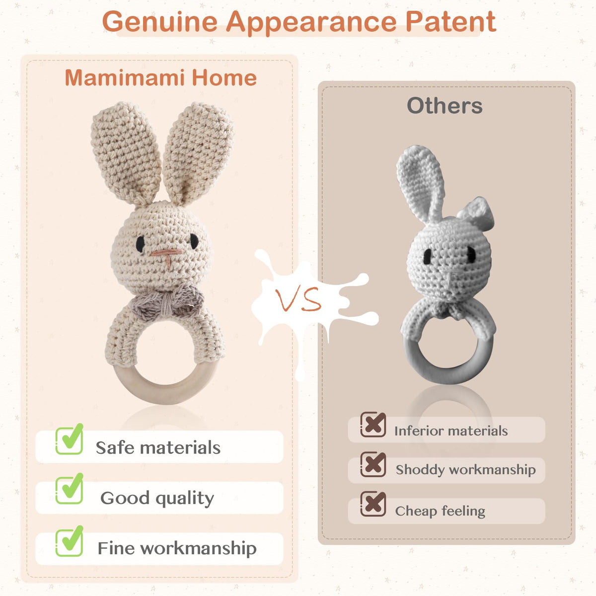 Bopoobo Handmade Crochet Easter Bunny Baby Rattle – Organic Cotton Padding & Wooden Handle (0-6 Months)