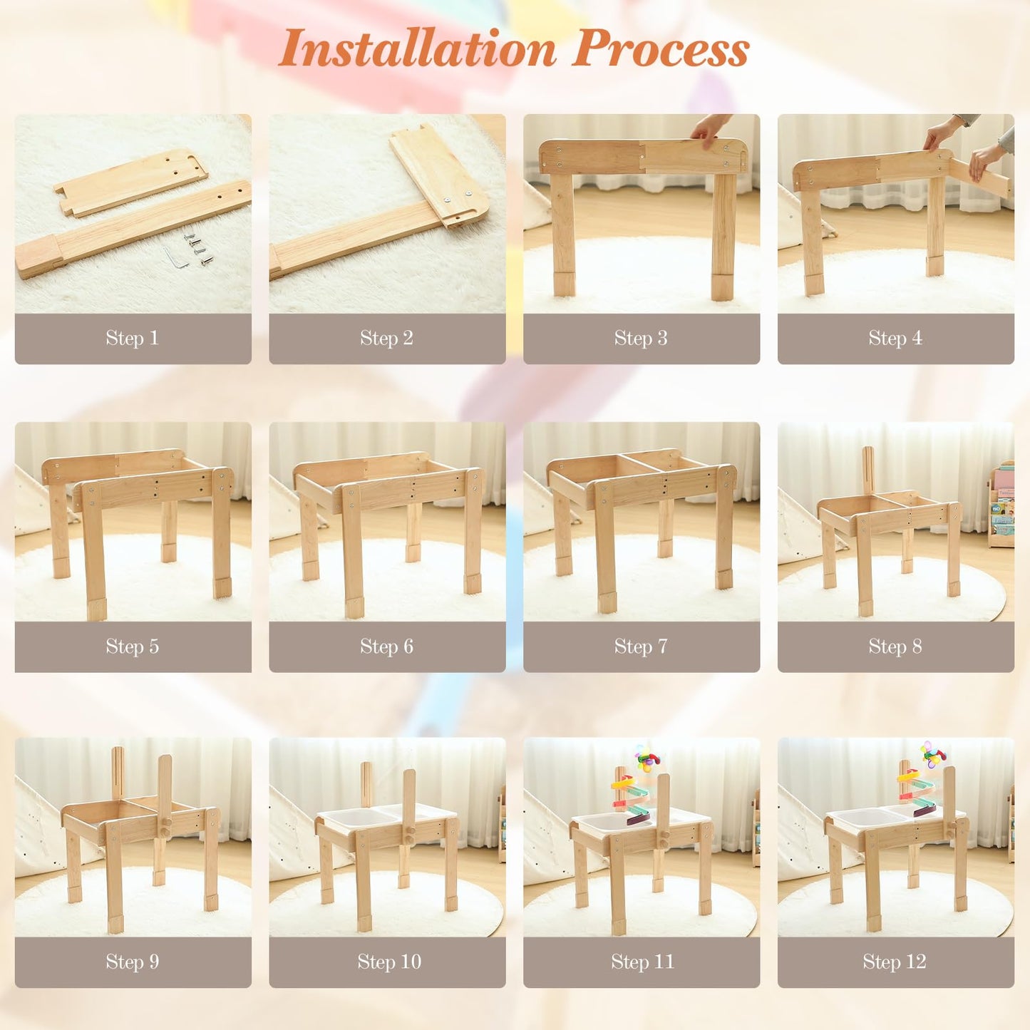 bopoobo 4-in-1 Sand & Water Table for Toddlers – Wooden Sensory Table with Dual Basins