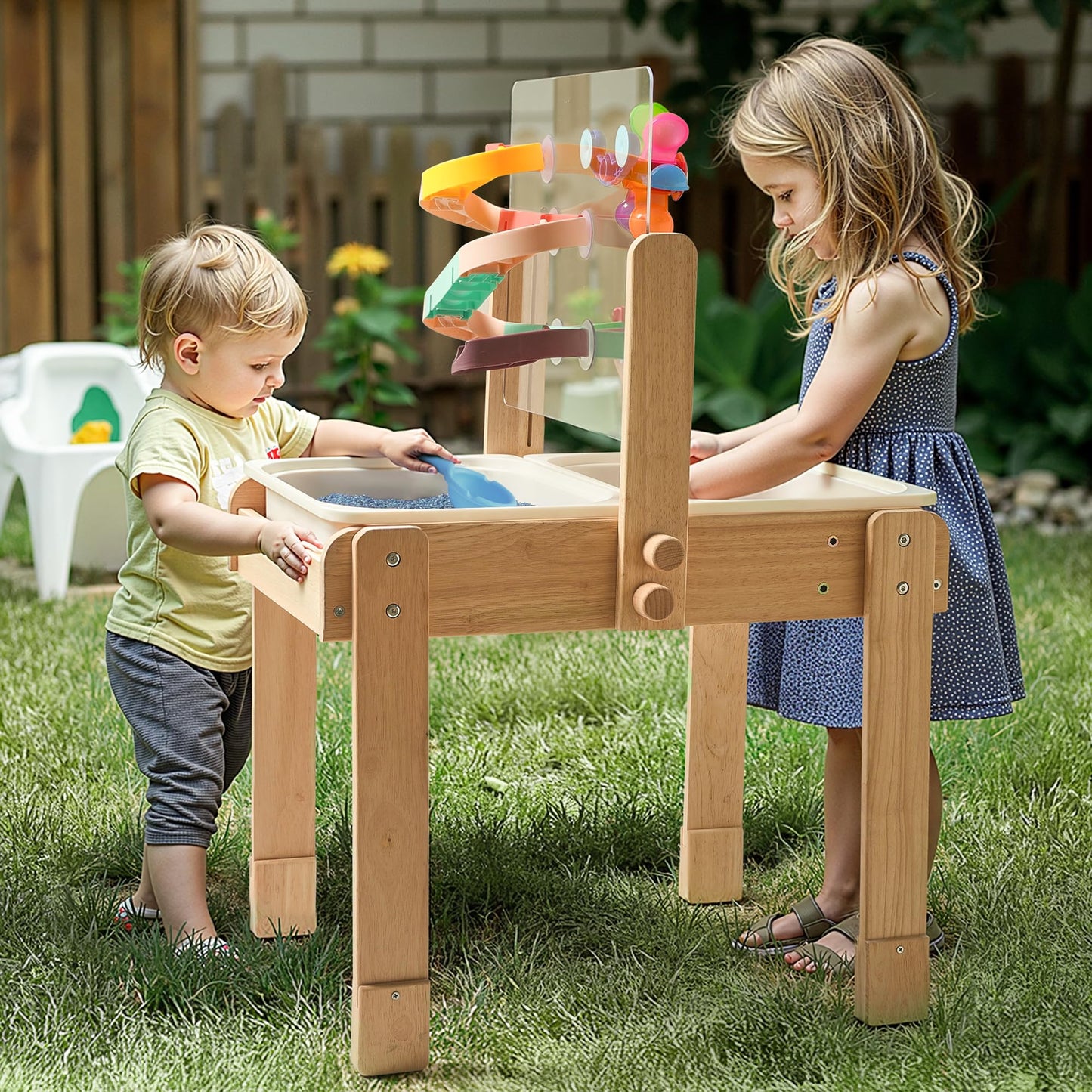 bopoobo 4-in-1 Sand & Water Table for Toddlers – Wooden Sensory Table with Dual Basins
