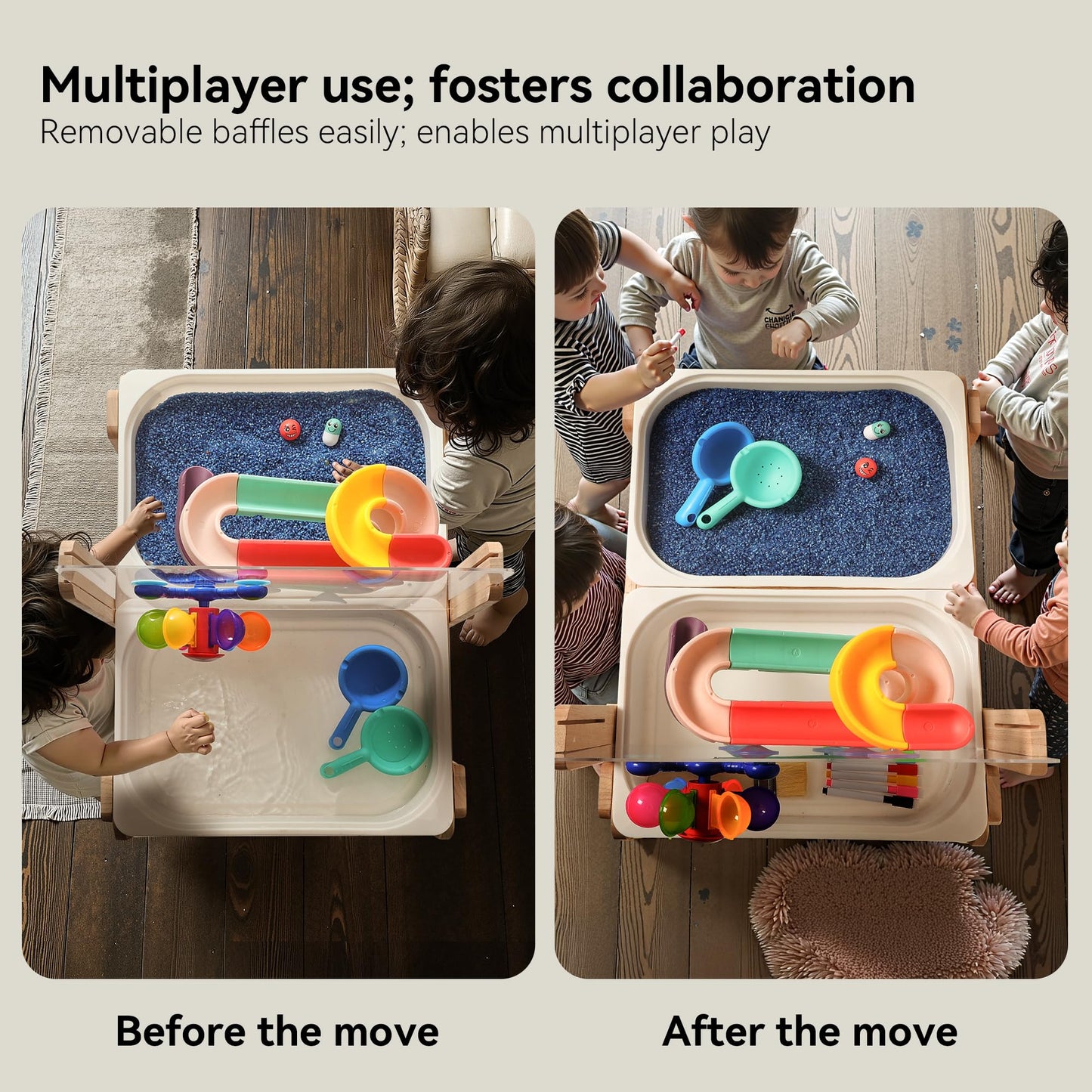 bopoobo 4-in-1 Sand & Water Table for Toddlers – Wooden Sensory Table with Dual Basins