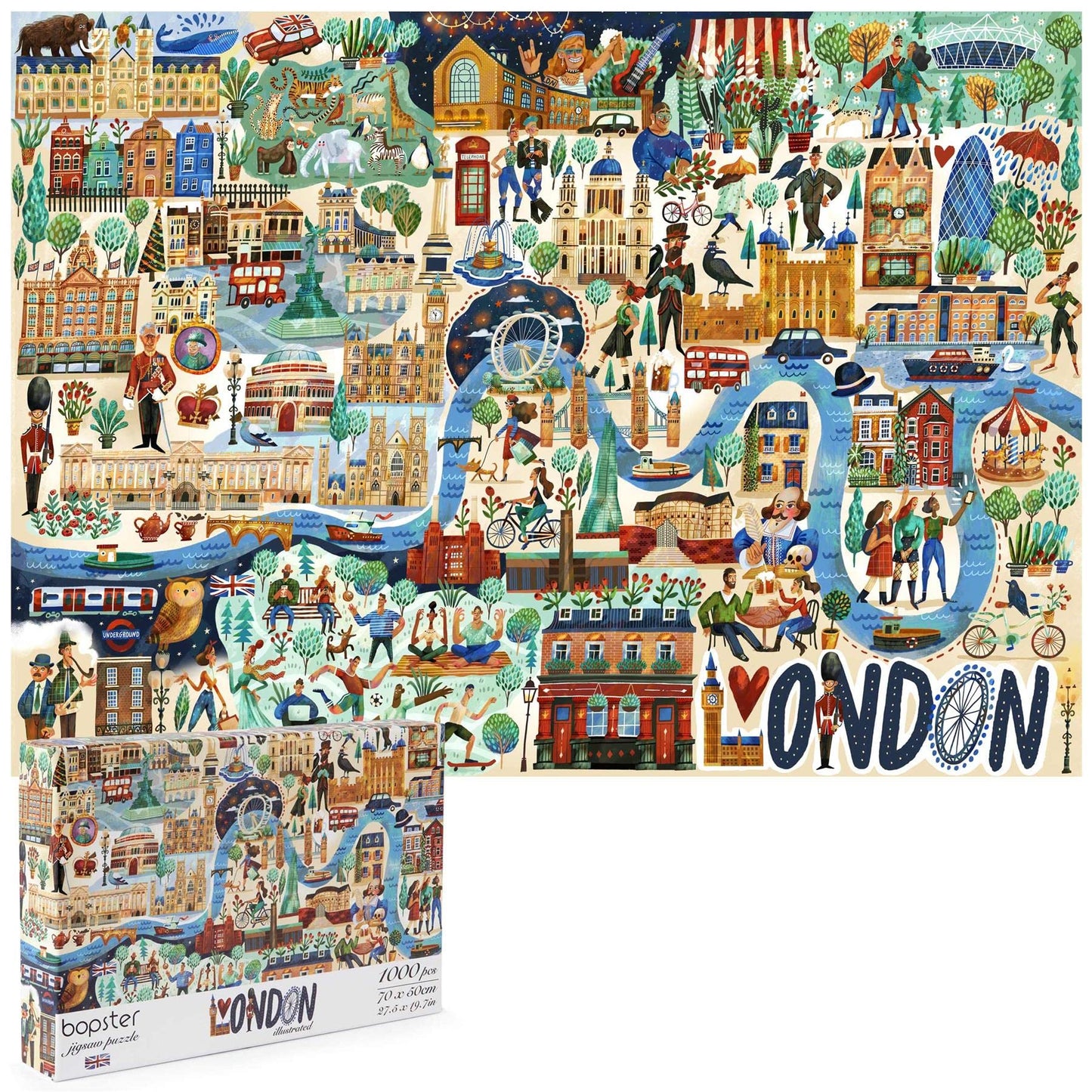 Bopster London Illustrated 1000-Piece Jigsaw Puzzle – 70 x 50 cm, 100% Recycled