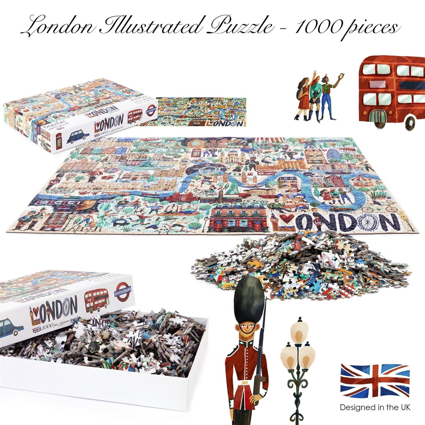 Bopster London Illustrated 1000-Piece Jigsaw Puzzle – 70 x 50 cm, 100% Recycled