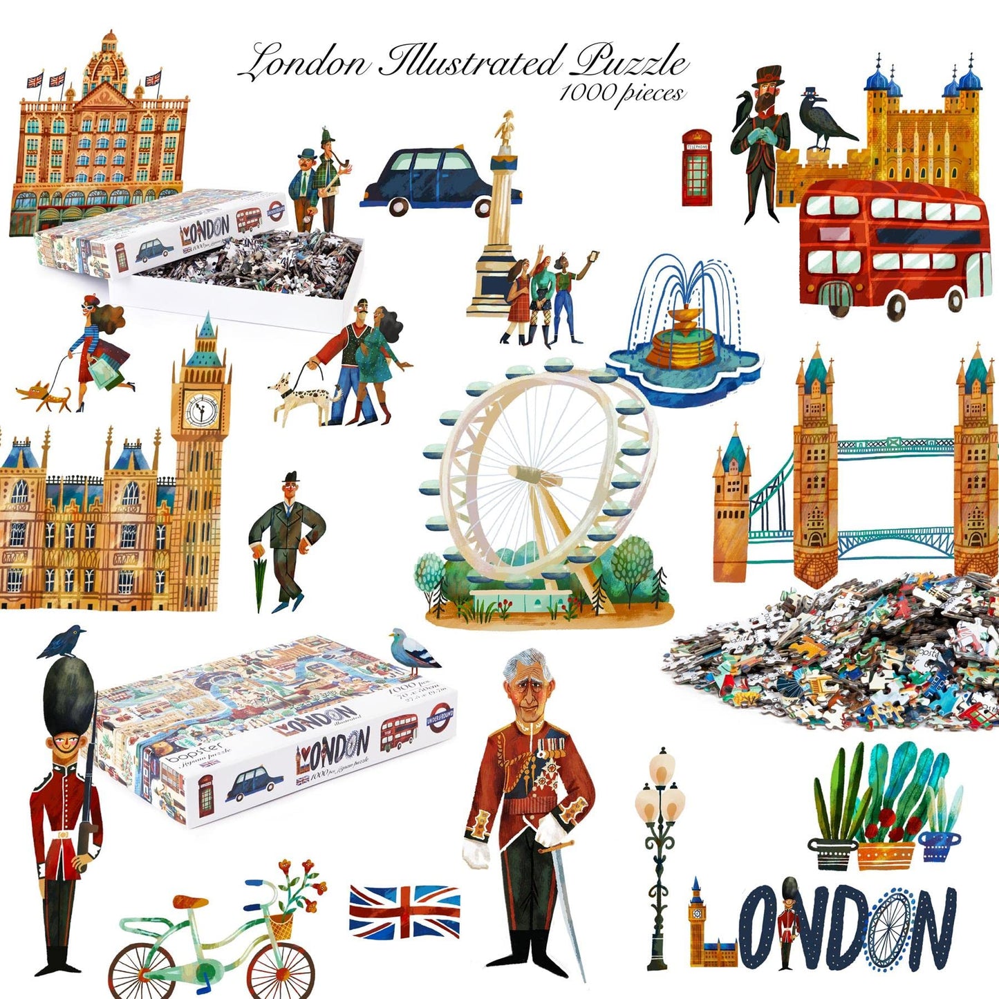 Bopster London Illustrated 1000-Piece Jigsaw Puzzle – 70 x 50 cm, 100% Recycled