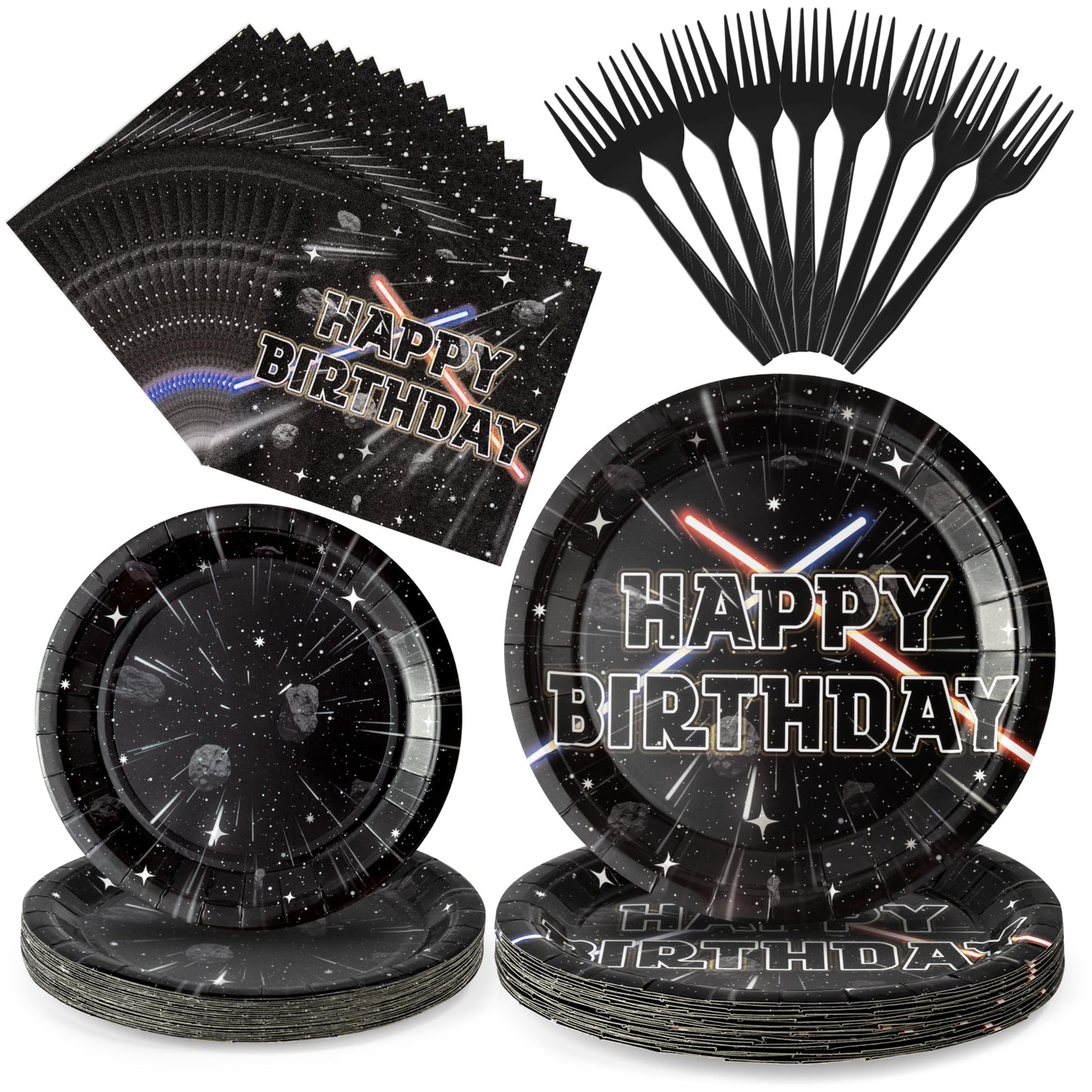 BOpusail 96Pcs Galaxy Movie Star Party Tableware Set – Serves 24 Guests