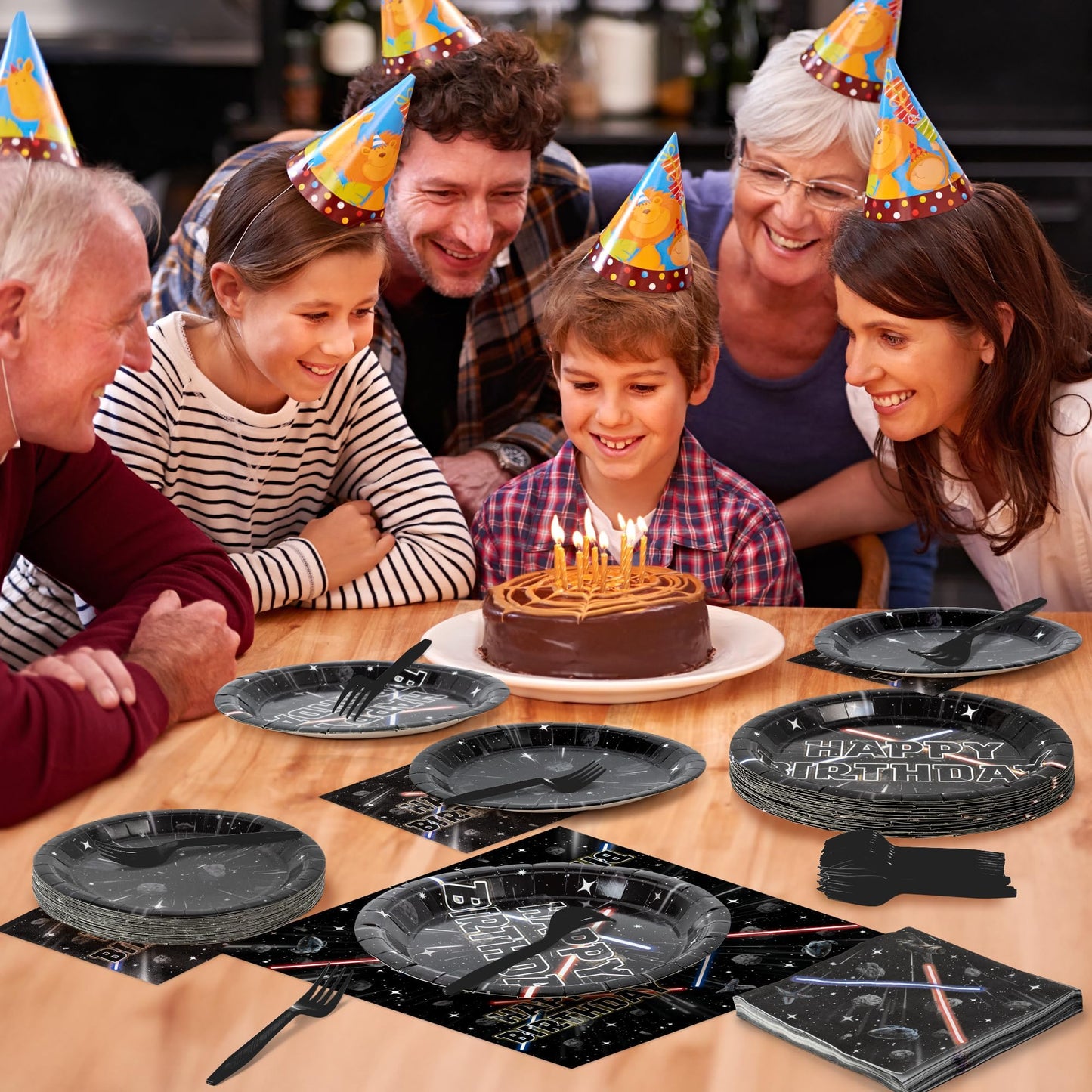 BOpusail 96Pcs Galaxy Movie Star Party Tableware Set – Serves 24 Guests