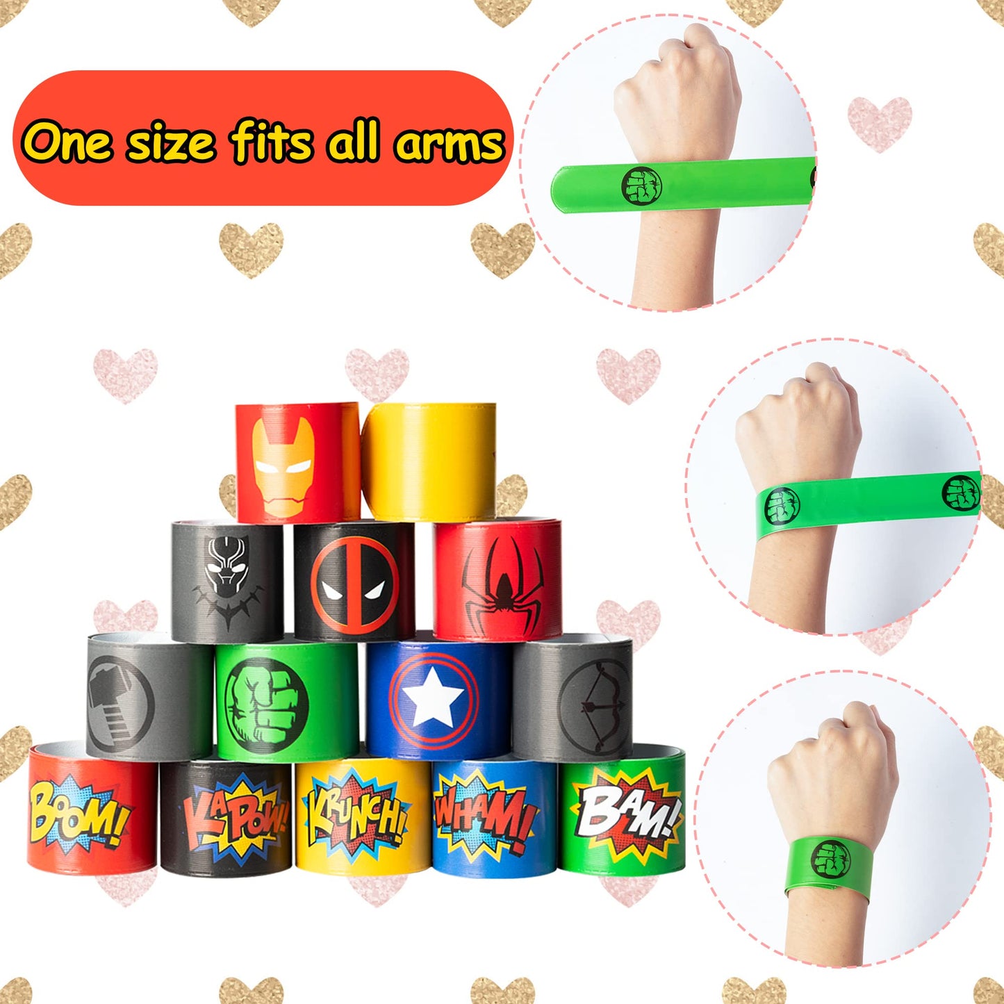 BOpusail Valentines Day Slap Bracelets Gift Set – 28 Pack with Cards for Kids