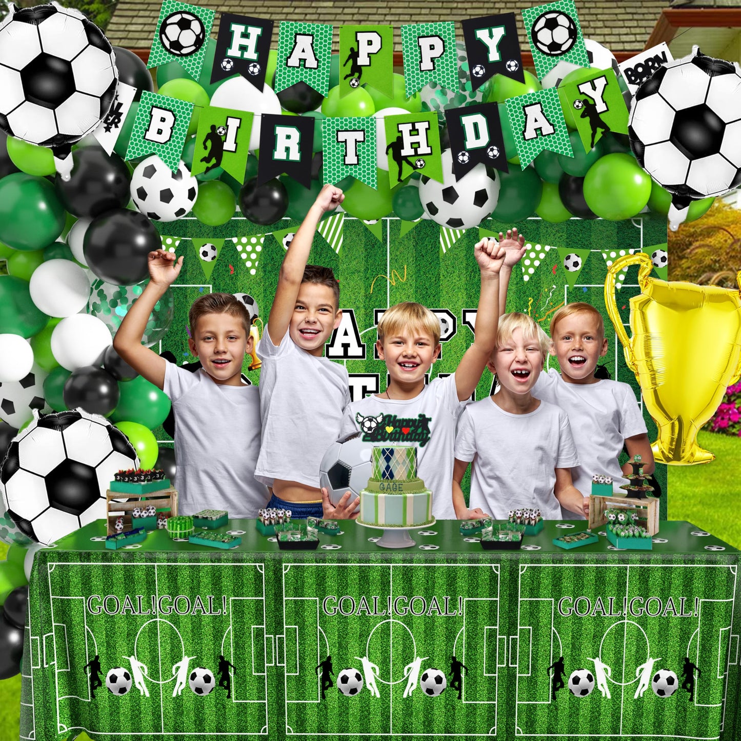 BORAMDO Soccer Birthday Party Decorations Kit – 87 Pcs Balloons, Backdrop, Banner