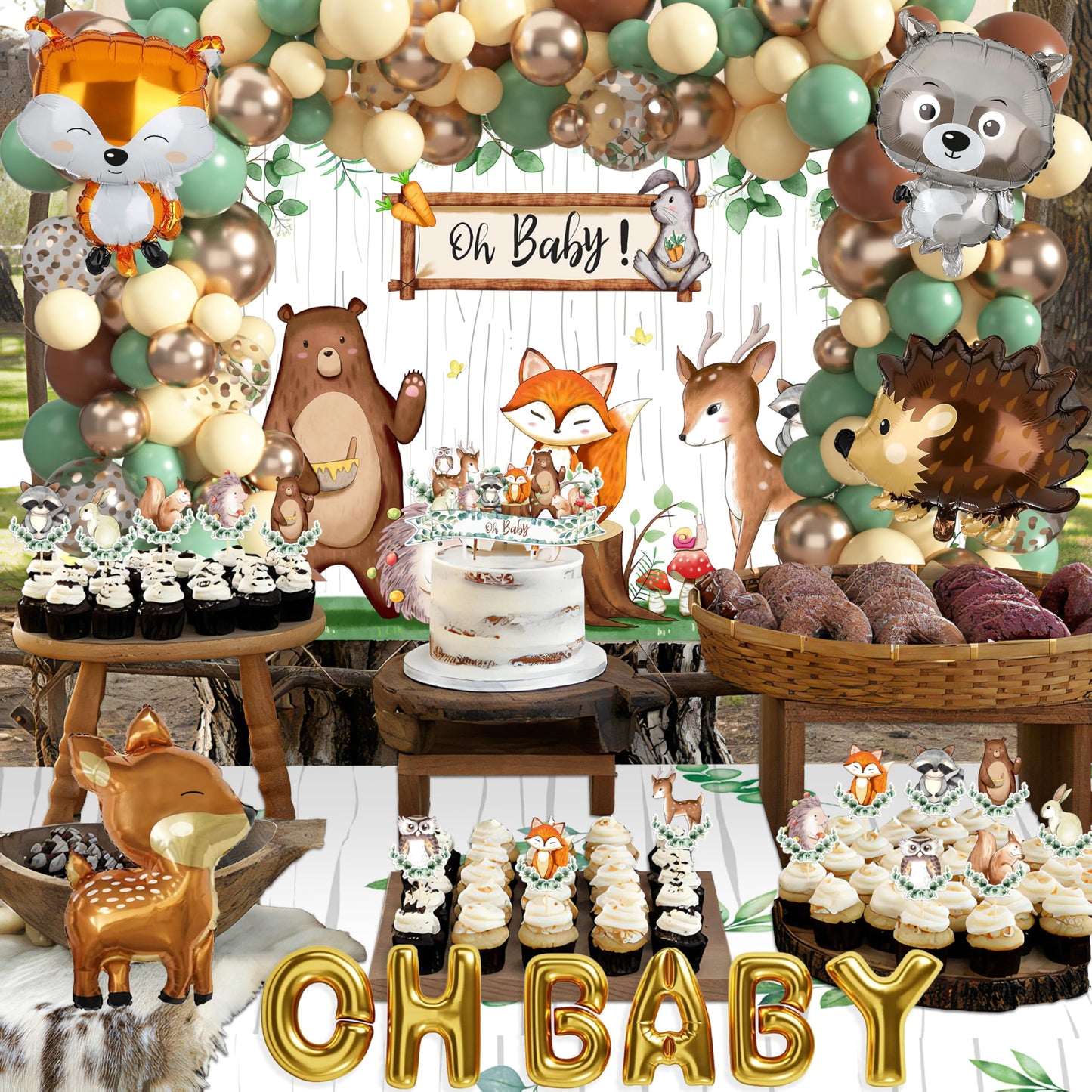 BORAMDO Woodland Animals Baby Shower Decoration Pack – 106 Pcs Forest Theme Party Kit