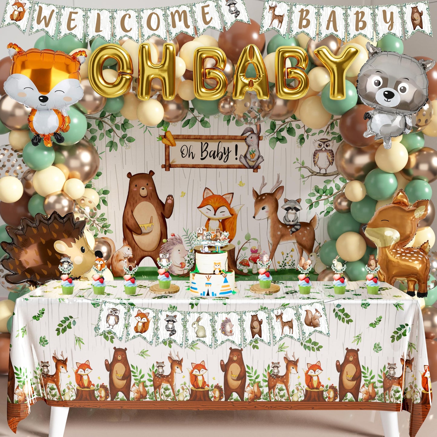 BORAMDO Woodland Animals Baby Shower Decoration Pack – 106 Pcs Forest Theme Party Kit