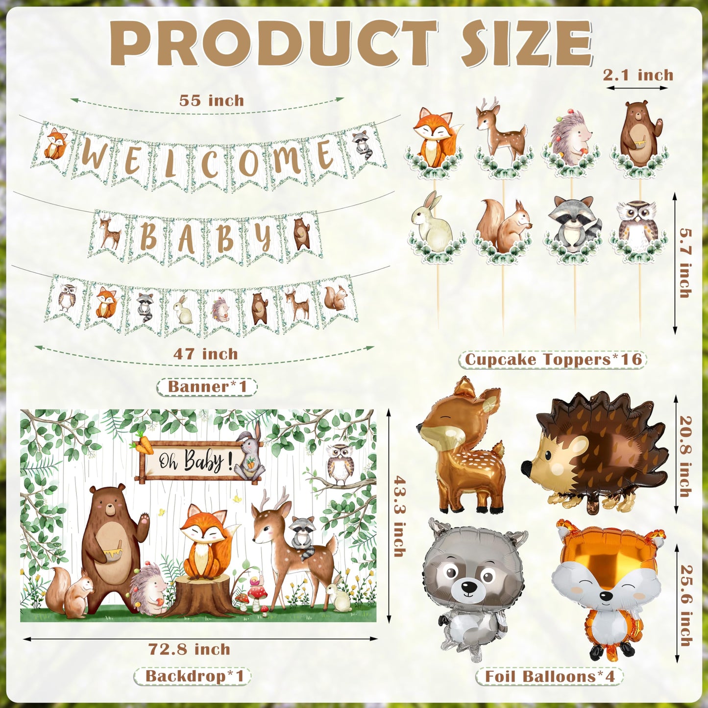 BORAMDO Woodland Animals Baby Shower Decoration Pack – 106 Pcs Forest Theme Party Kit