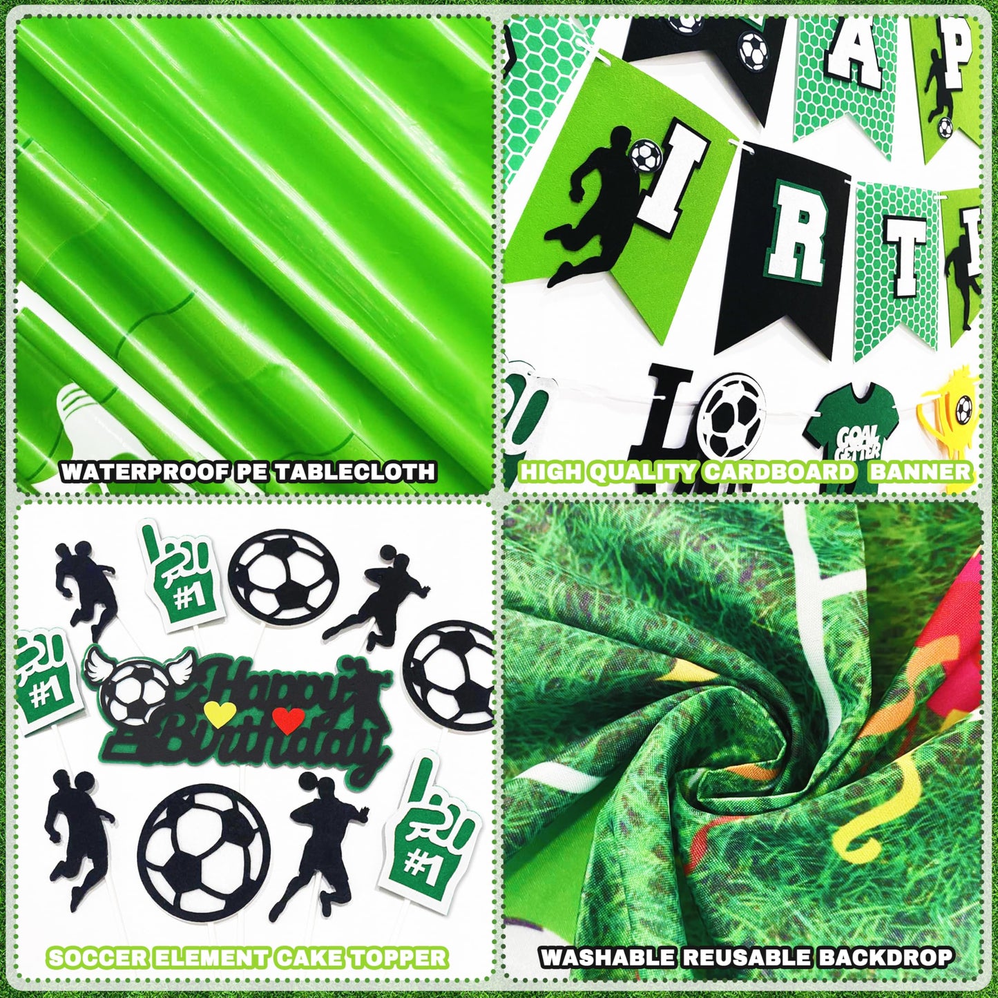 BORAMDO Soccer Birthday Party Decorations Kit – 87 Pcs Balloons, Backdrop, Banner