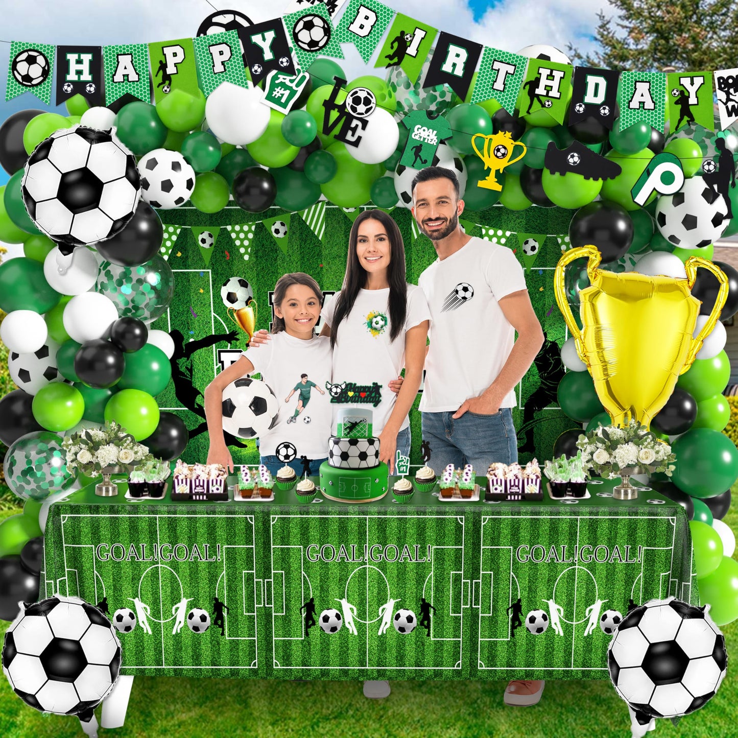 BORAMDO Soccer Birthday Party Decorations Kit – 87 Pcs Balloons, Backdrop, Banner
