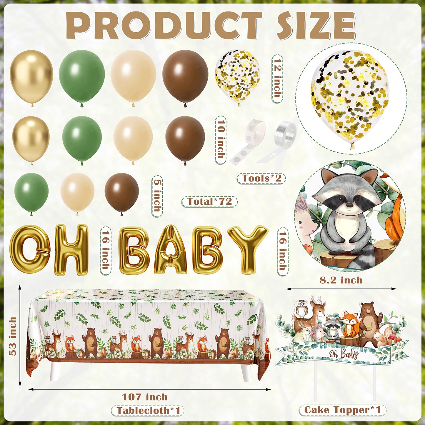 BORAMDO Woodland Animals Baby Shower Decoration Pack – 106 Pcs Forest Theme Party Kit