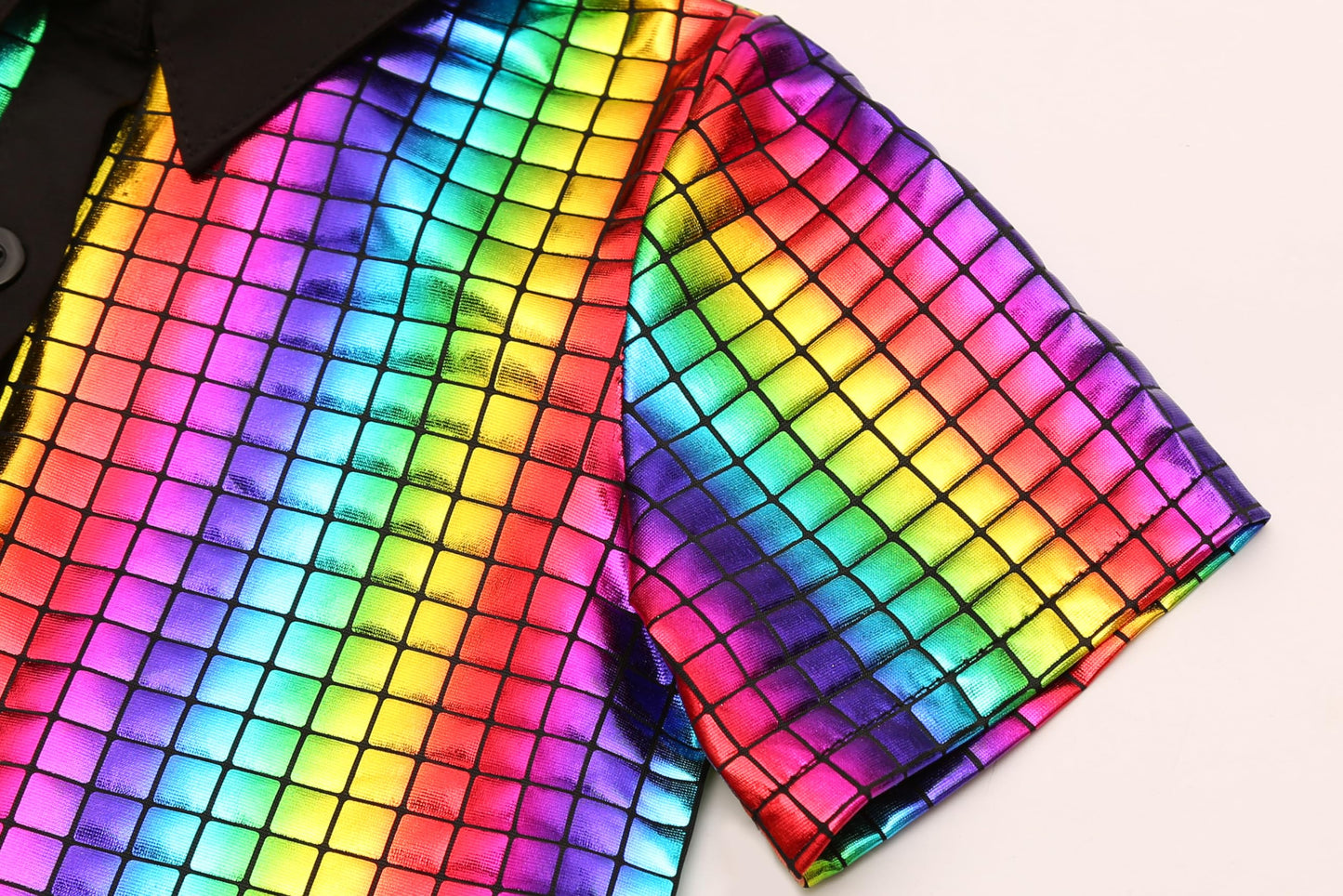 Bordazor Kids Disco Costume Set – 6-Piece Sequin Shirt Costume for Boys (60s/70s)