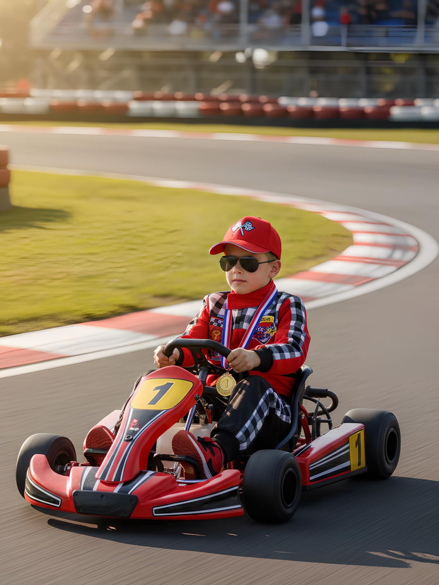 Bordazor Kids Race Car Driver Costume – Jumpsuit, Cap & Accessories (5-6 Years)