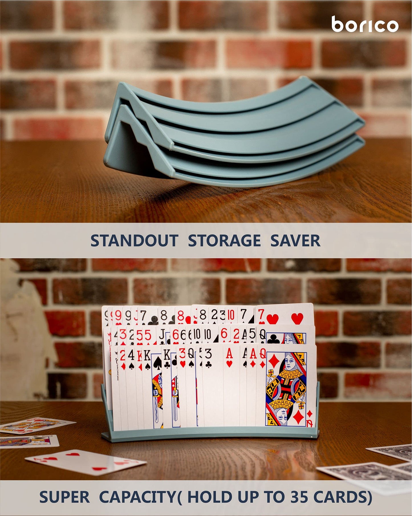 BORICO Card Holders for Playing Cards – 2-Pack Stackable Tray with Travel Pouch (Blue)