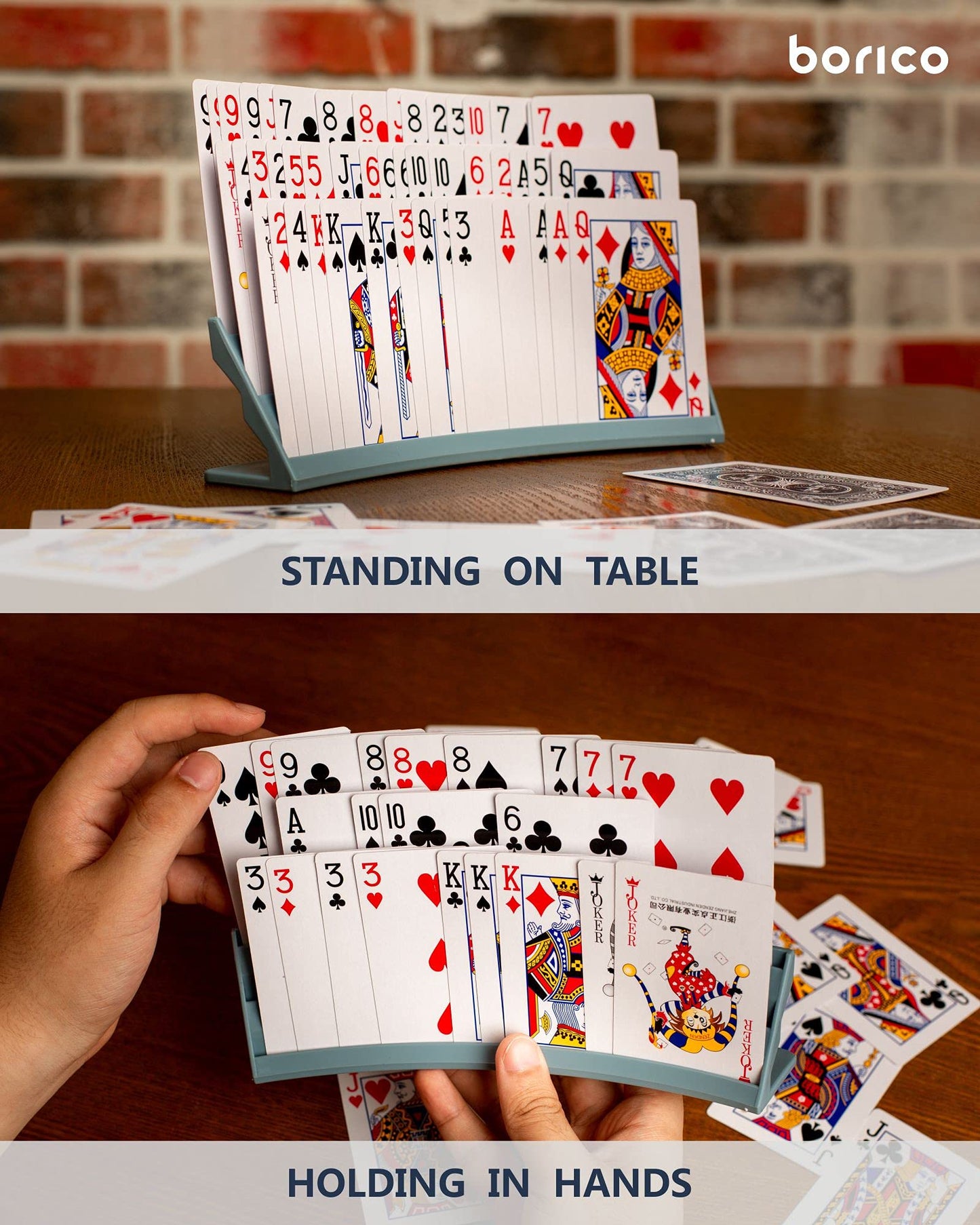 BORICO Card Holders for Playing Cards – 2-Pack Stackable Tray with Travel Pouch (Blue)