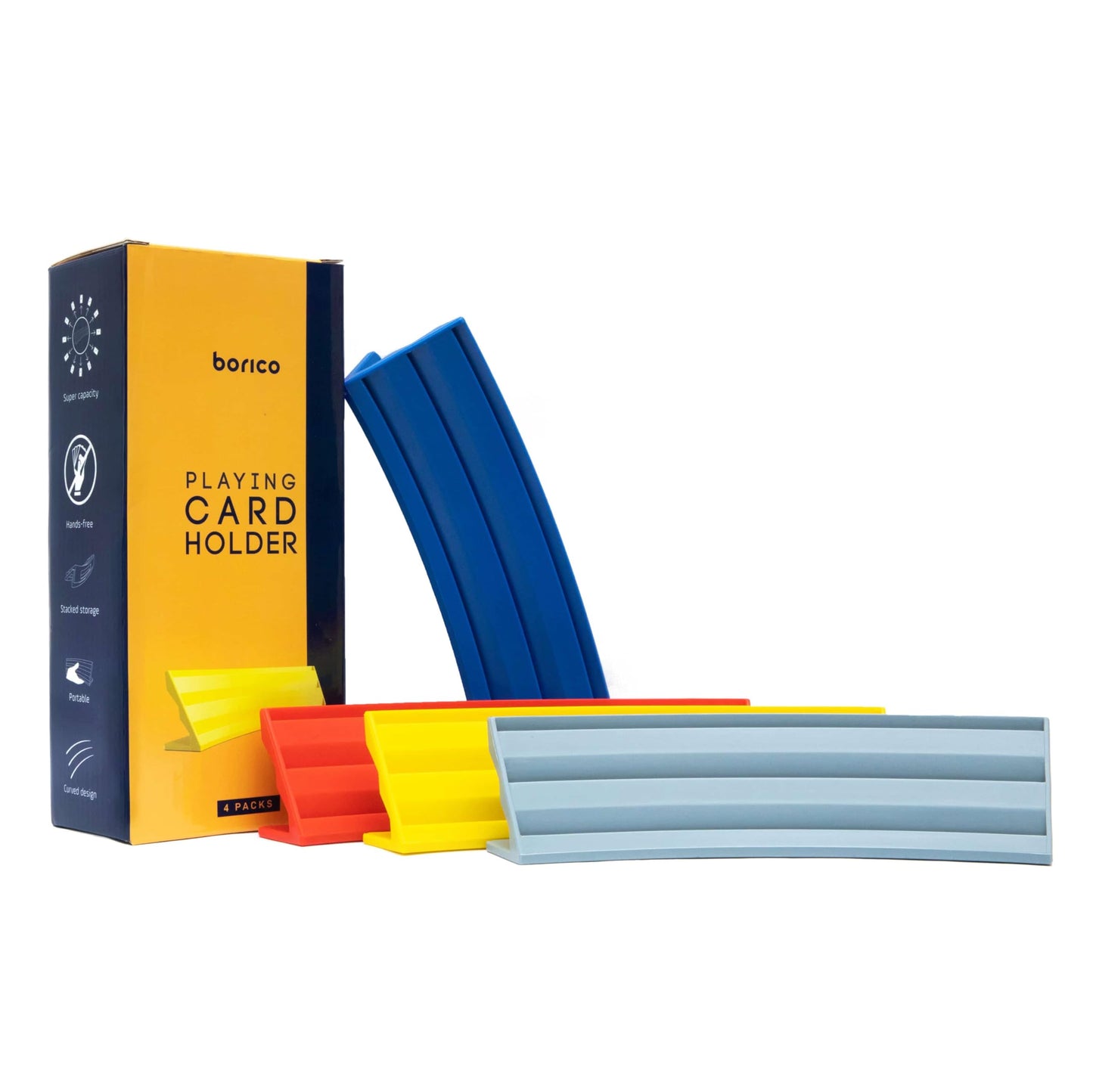 BORICO Card Holders for Playing Cards – 4 Pack Stackable Tray with Travel Pouch (4 Colors)