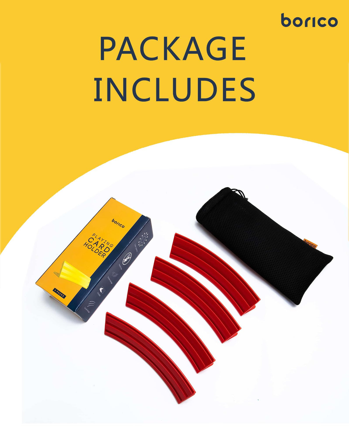 BORICO 4-Pack Card Holders for Playing Cards – Stackable Tray with Travel Pouch (Red)