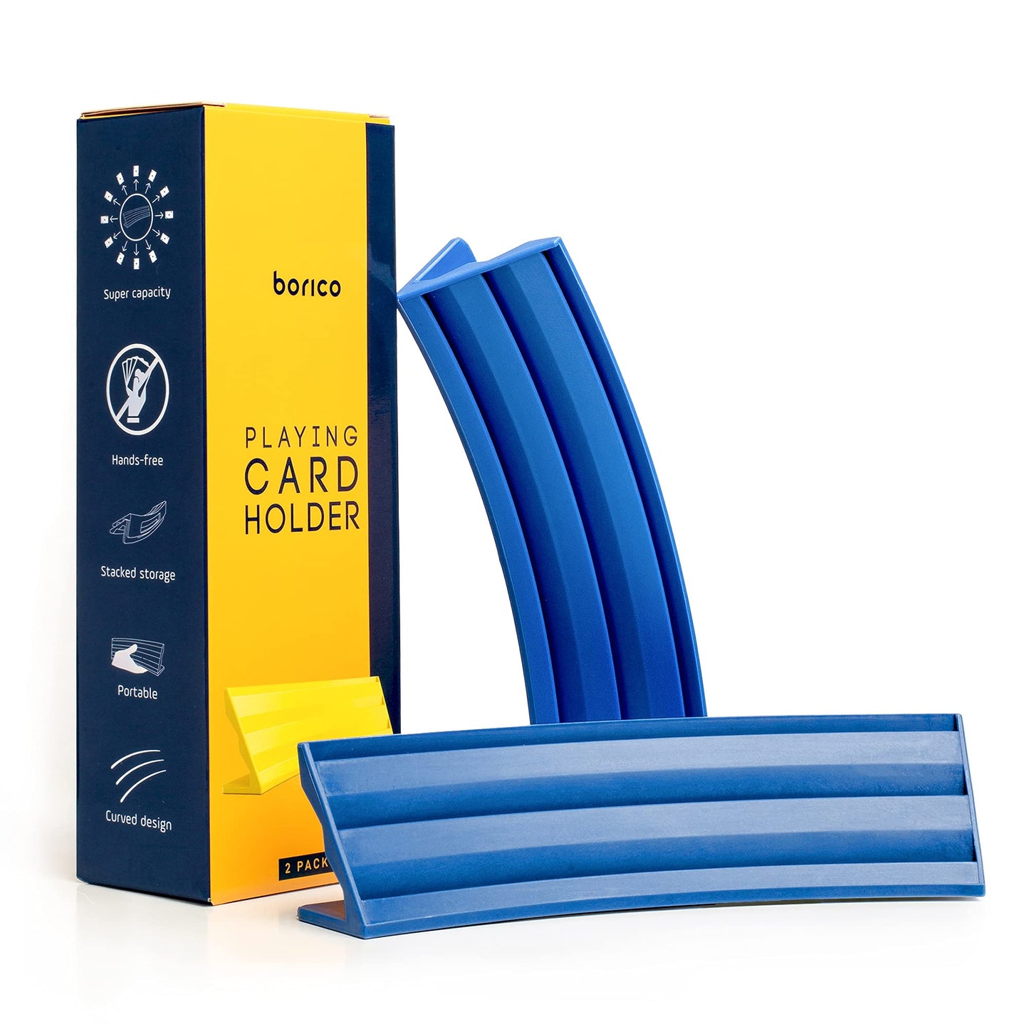 BORICO Card Holders for Playing Cards – 2-Pack Stackable Tray with Travel Pouch (Blue)