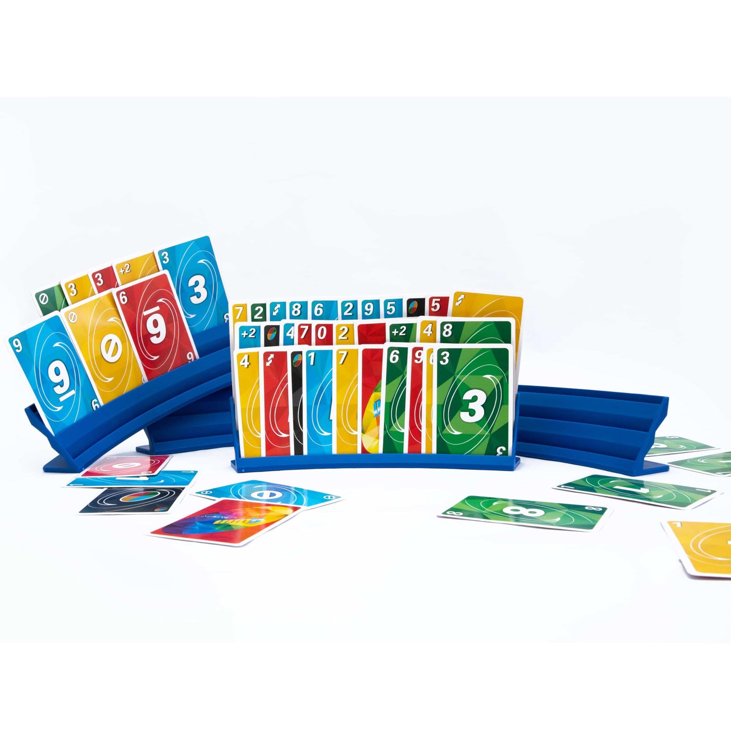BORICO 4-Pack Card Holders for Playing Cards – Stackable, Slanted Tray with Travel Pouch (Yellow)