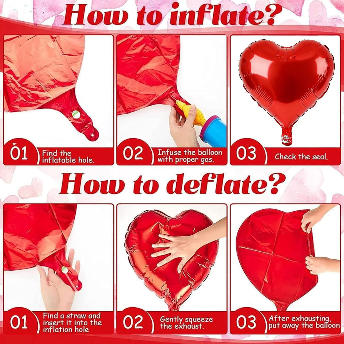 BorKinHa 50Pcs Red Heart Foil Balloons, 18 Inch - Valentines Day & Party Decor