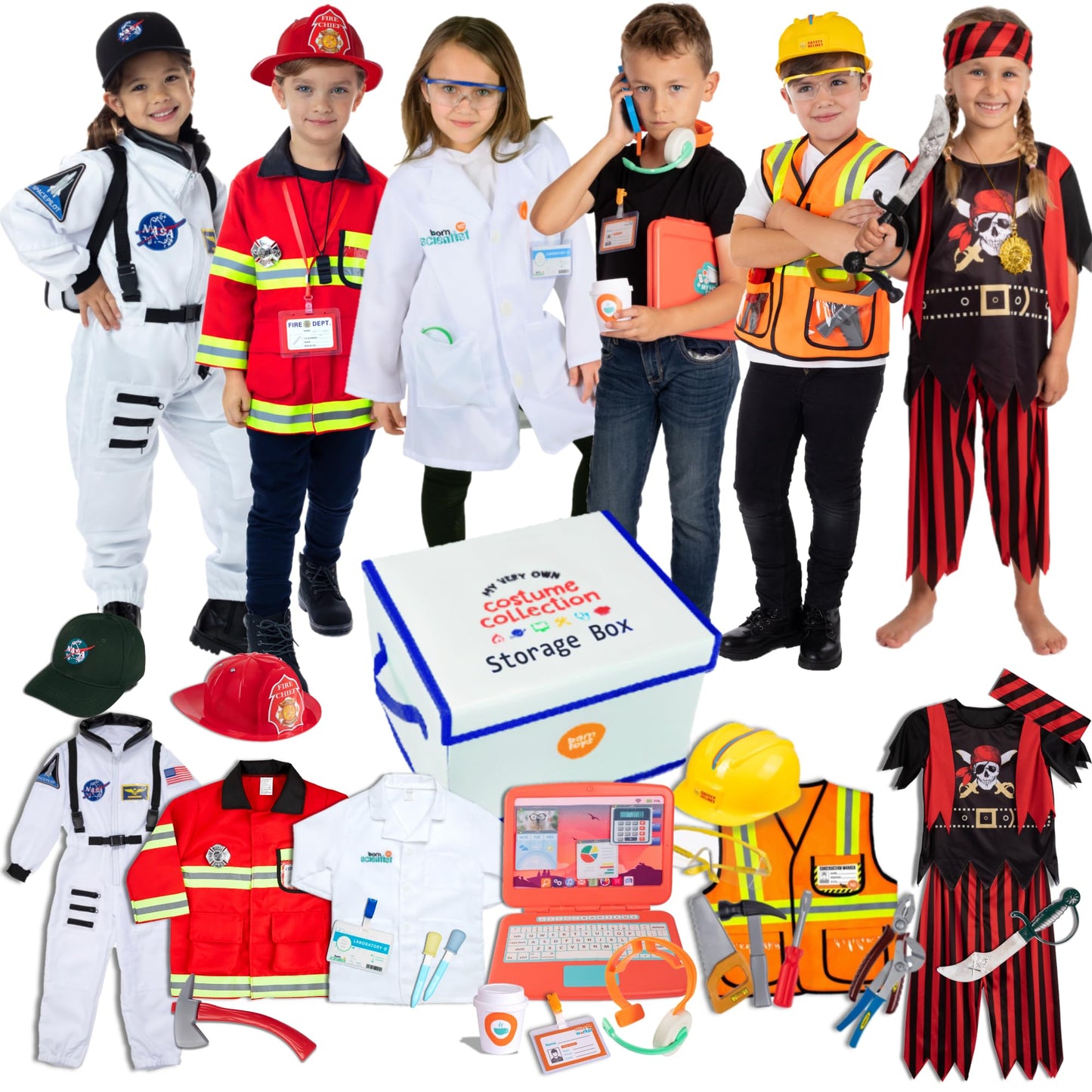 Born Toys 6-in-1 Pretend Play Costumes for Kids 3-7 | Washable Dress Up Set
