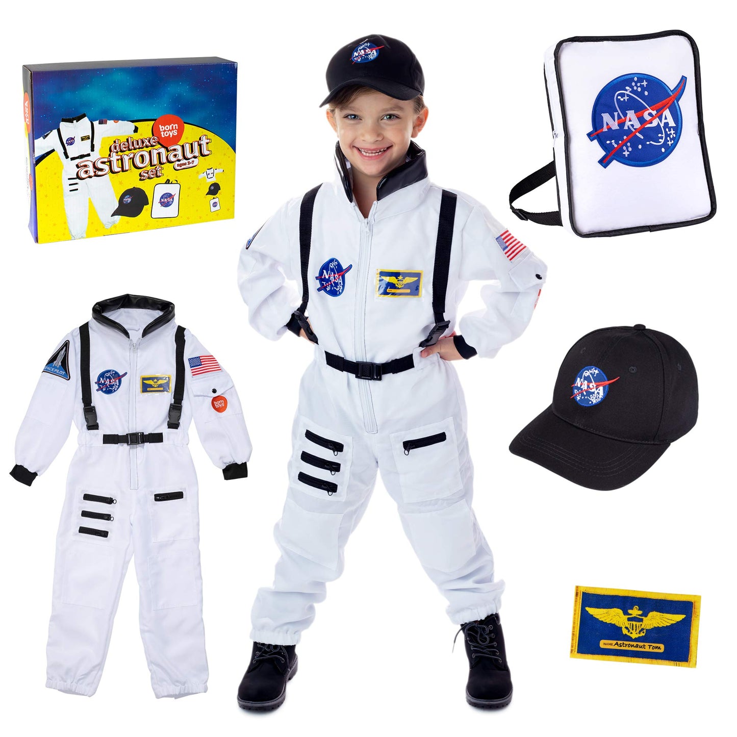 Born Toys 6-in-1 Pretend Play Costumes for Kids Aged 3-7 – Astronaut Dress Up Set (Washable)