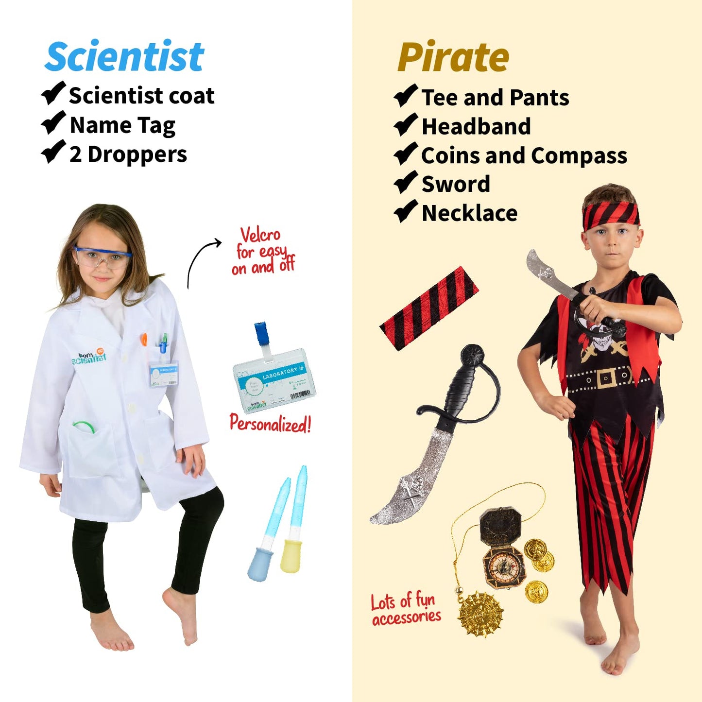 Born Toys 6-in-1 Pretend Play Costumes for Kids 3-7 | Washable Dress Up Set