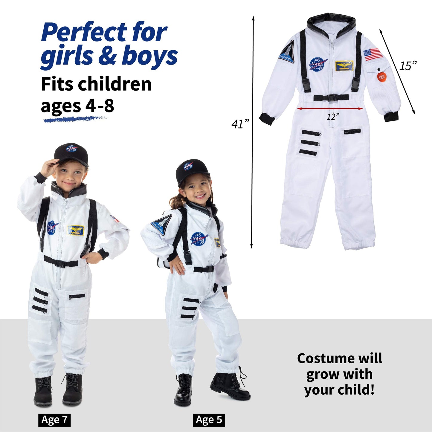 Born Toys 6-in-1 Pretend Play Costumes for Kids Aged 3-7 – Astronaut Dress Up Set (Washable)