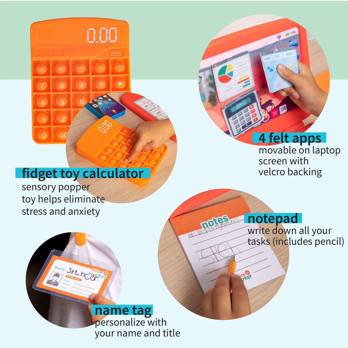 Born Toys Pretend Play Home Office Set – Laptop, Phone, Calculator & More for Ages 3-7