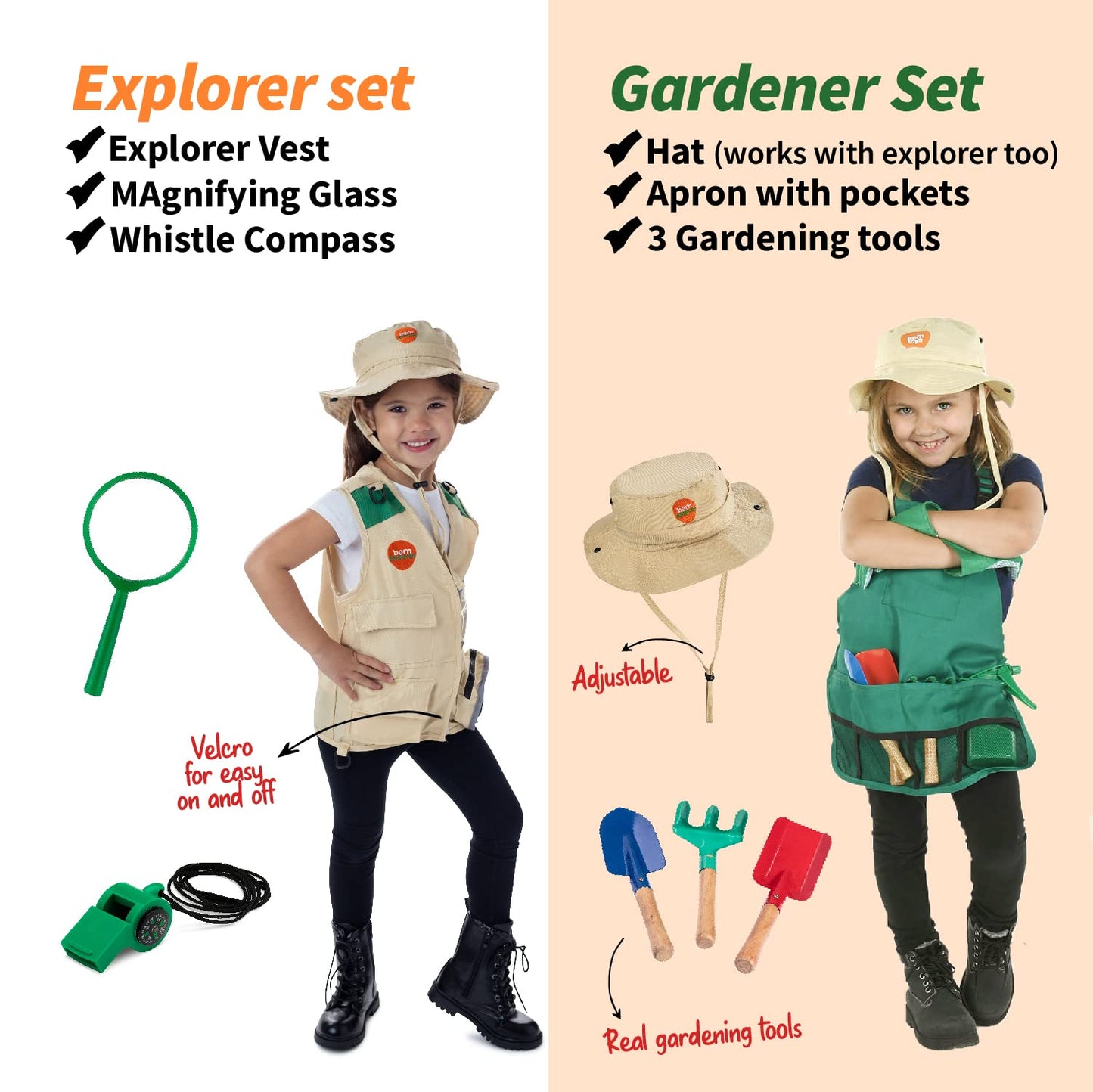 Born Toys Dress Up Costumes Set – Firefighter, Police Officer & Doctor for Kids Ages 3-7