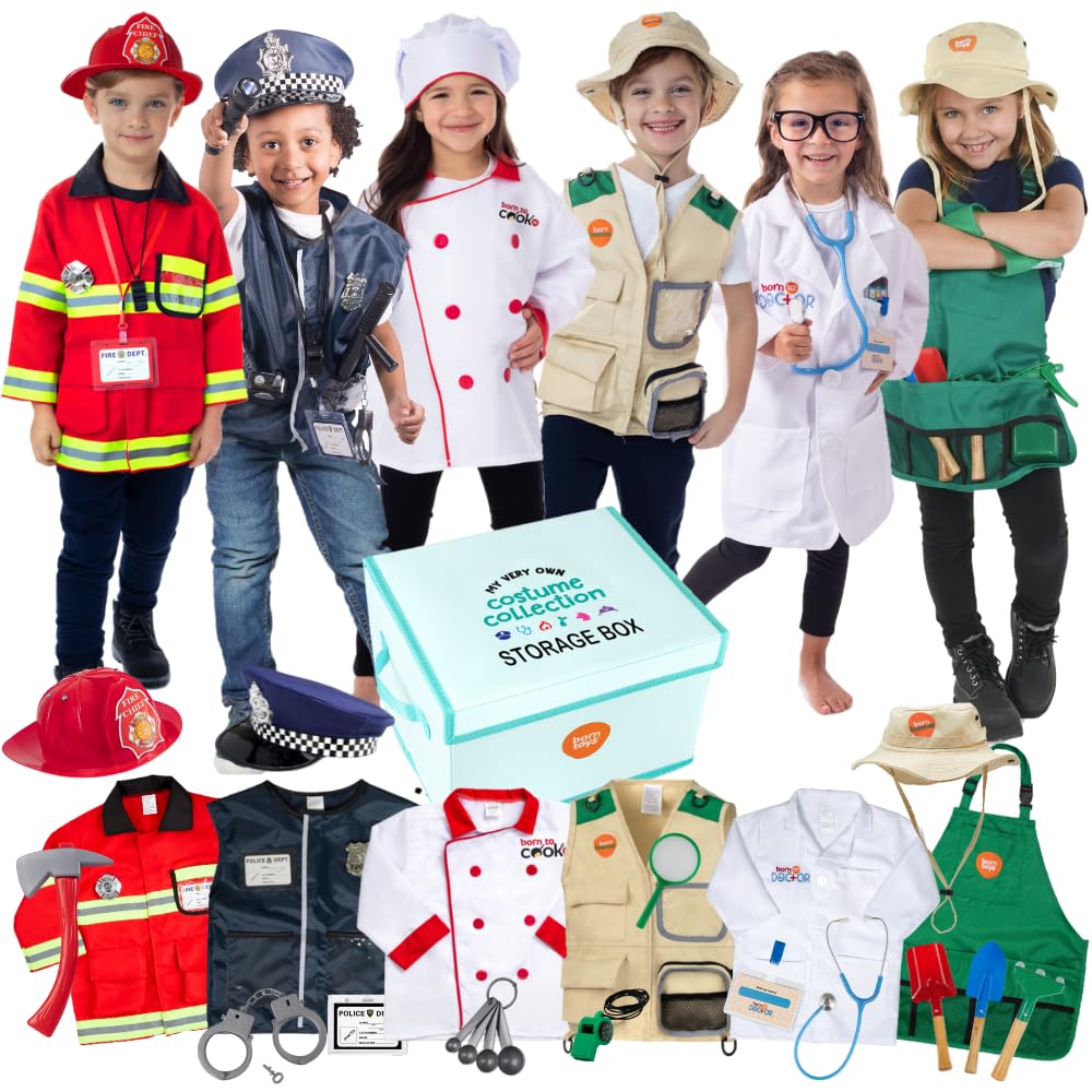Born Toys Dress Up Costumes Set – Firefighter, Police Officer & Doctor for Kids Ages 3-7