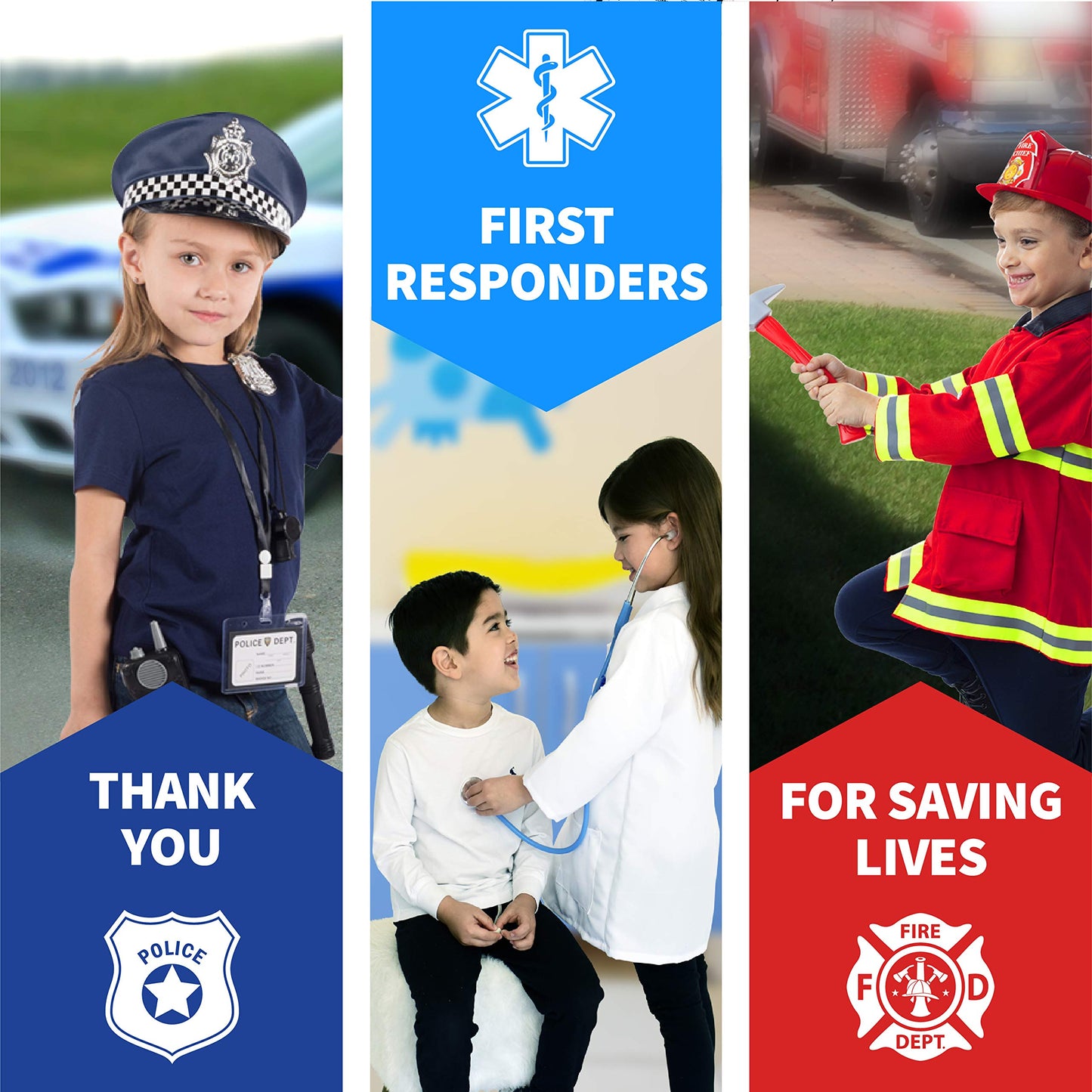 Born Toys Premium 16-piece Dress Up Set for Kids Aged 3–7 — Fireman, Police, Doctor Costumes with Washable Accessories