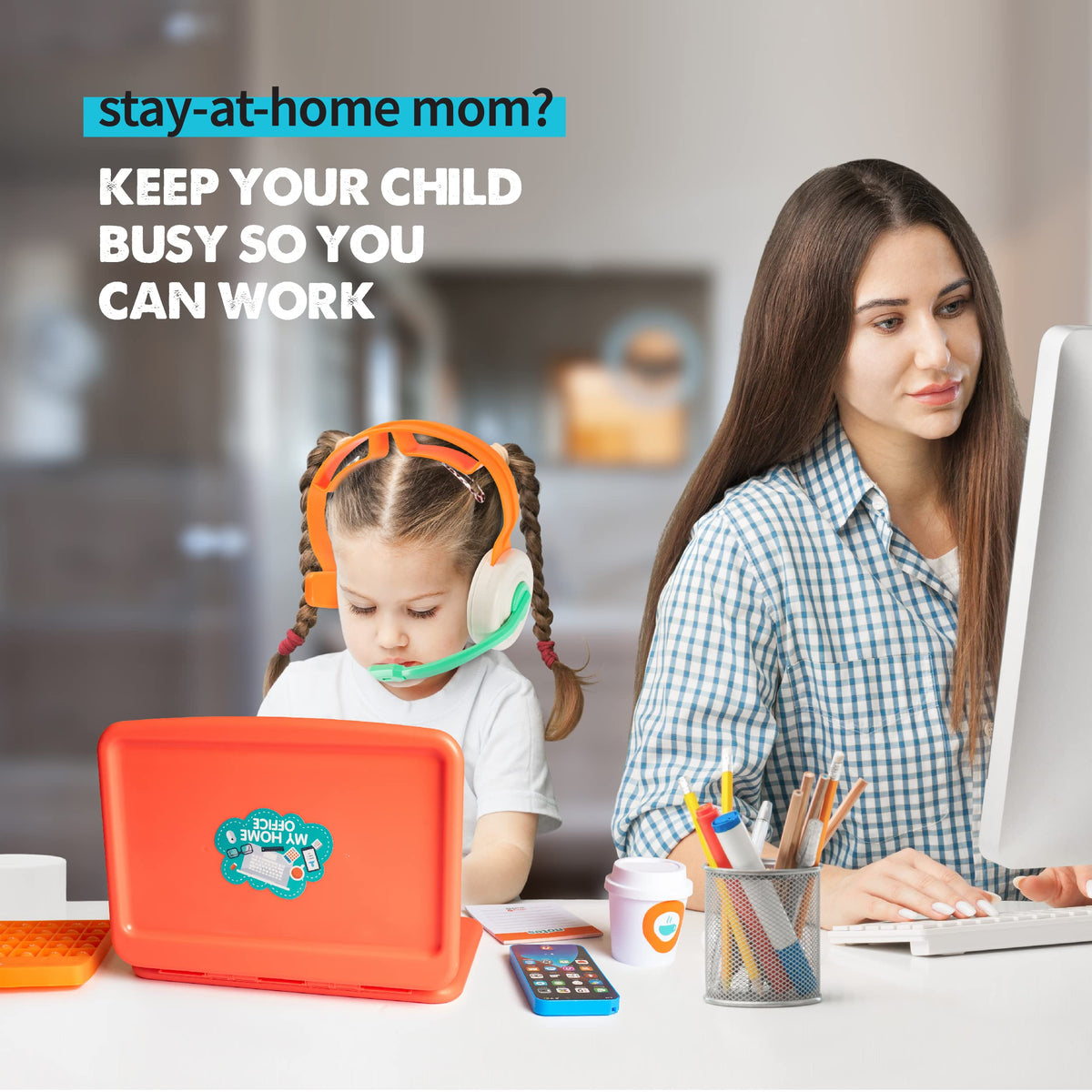 Born Toys Pretend Play Home Office Set – Laptop, Phone, Calculator & More for Ages 3-7