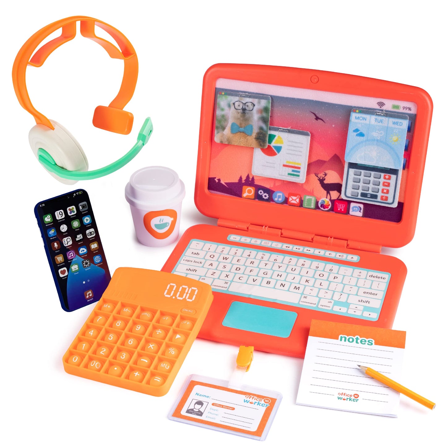 Born Toys Pretend Play Home Office Set – Laptop, Phone, Calculator & More for Ages 3-7