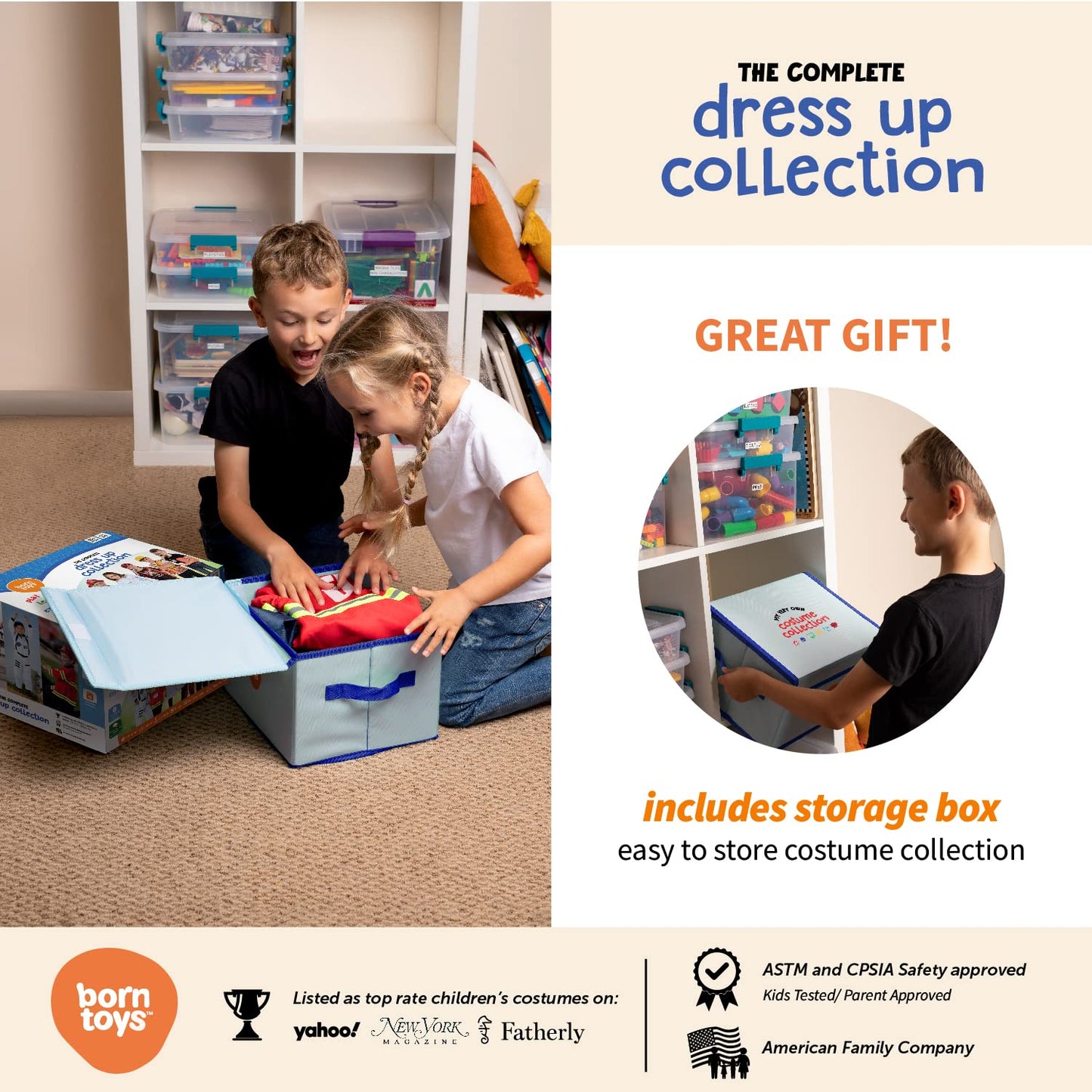 Born Toys 6-in-1 Pretend Play Costumes for Kids 3-7 | Washable Dress Up Set