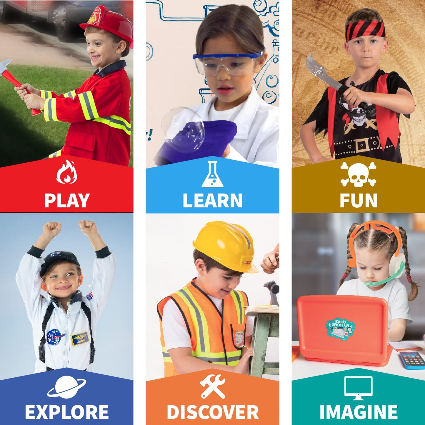 Born Toys 6-in-1 Pretend Play Costumes for Kids 3-7 | Washable Dress Up Set