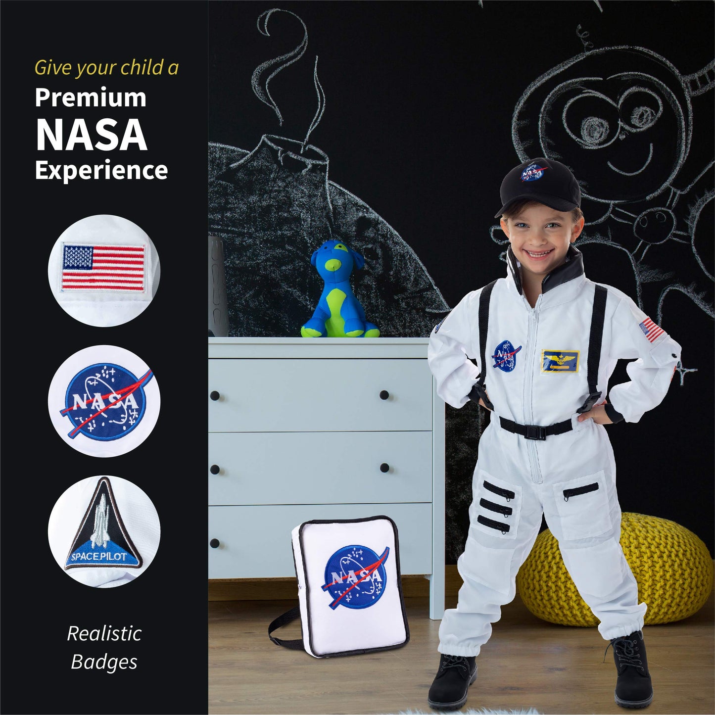 Born Toys 6-in-1 Pretend Play Costumes for Kids Aged 3-7 – Astronaut Dress Up Set (Washable)
