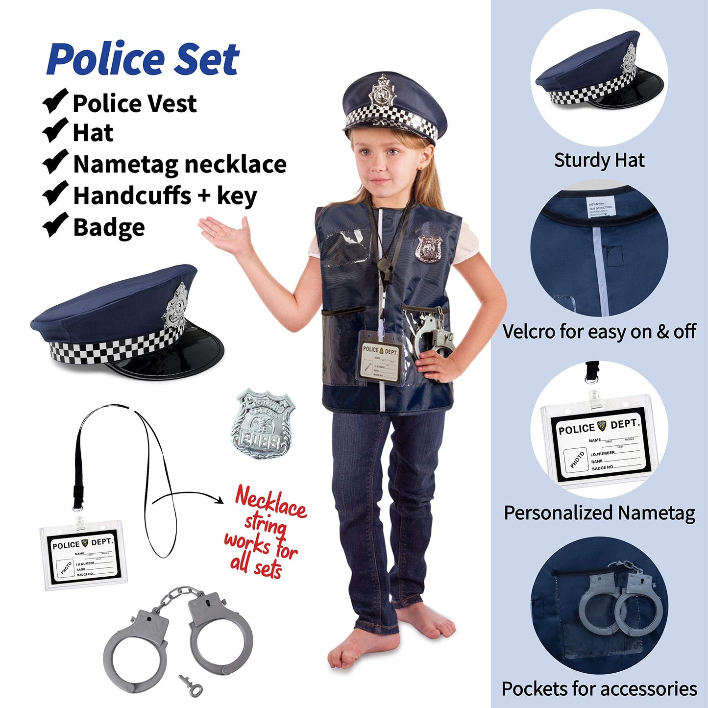 Born Toys Premium 16-piece Dress Up Set for Kids Aged 3–7 — Fireman, Police, Doctor Costumes with Washable Accessories