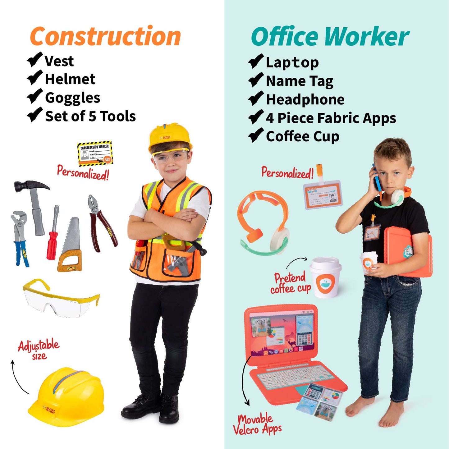 Born Toys 6-in-1 Pretend Play Costumes for Kids 3-7 | Washable Dress Up Set