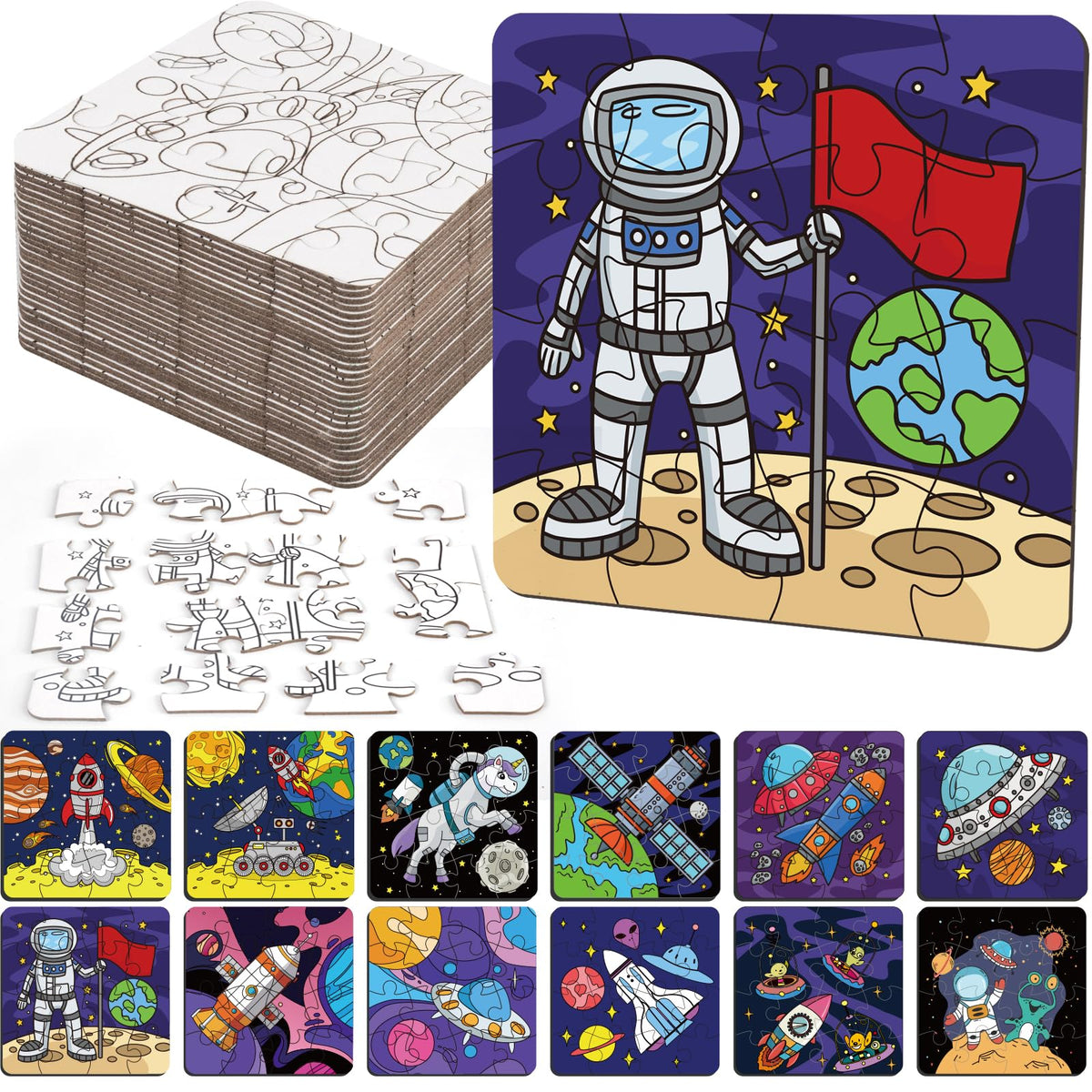 Bosctanuc 24 Pack Outer Space Color Your Own Puzzles – DIY Space Crafts for Kids