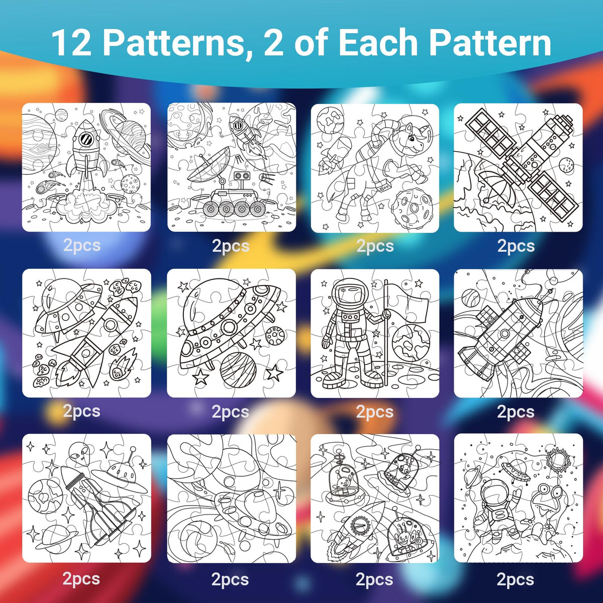 Bosctanuc 24 Pack Outer Space Color Your Own Puzzles – DIY Space Crafts for Kids