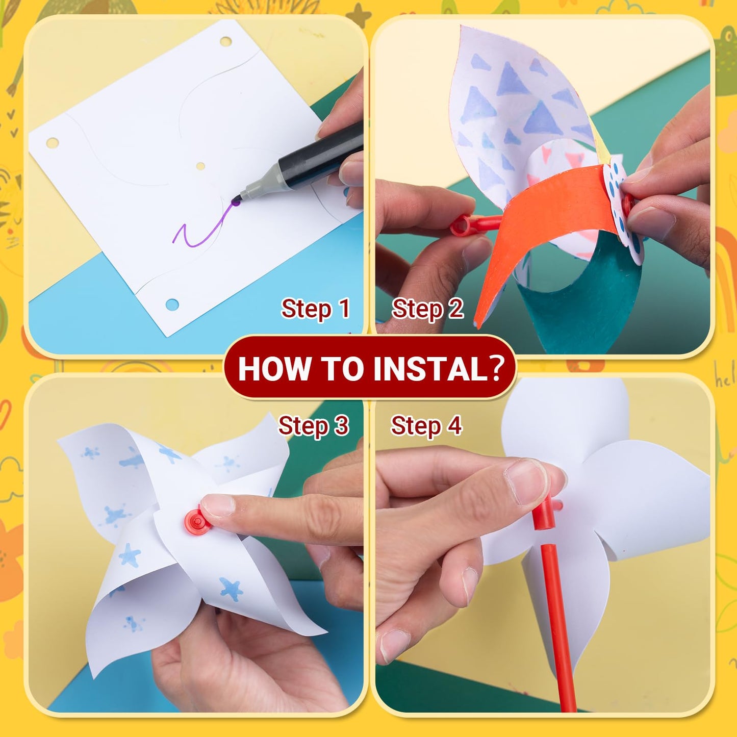 Bosctanuc DIY Pinwheels for Kids – 200 Pcs Blank Color Your Own Pinwheels for Craft & Parties